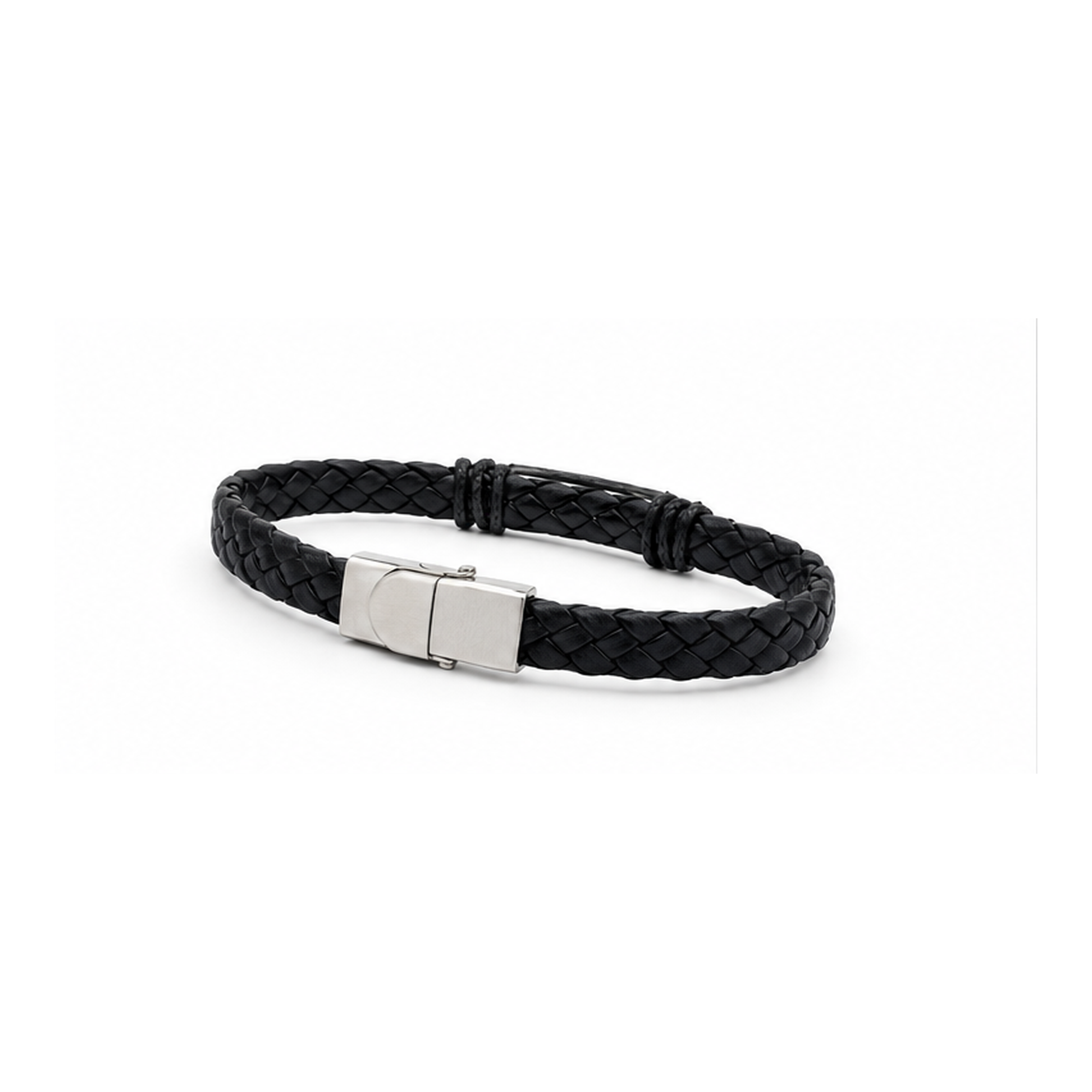 Classic Black Braided Leather Bracelet for Men | Magnetic Clasp Stainless Steel