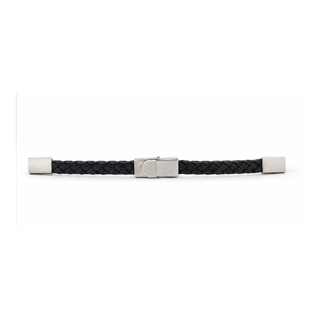 Classic Black Braided Leather Bracelet for Men | Magnetic Clasp Stainless Steel
