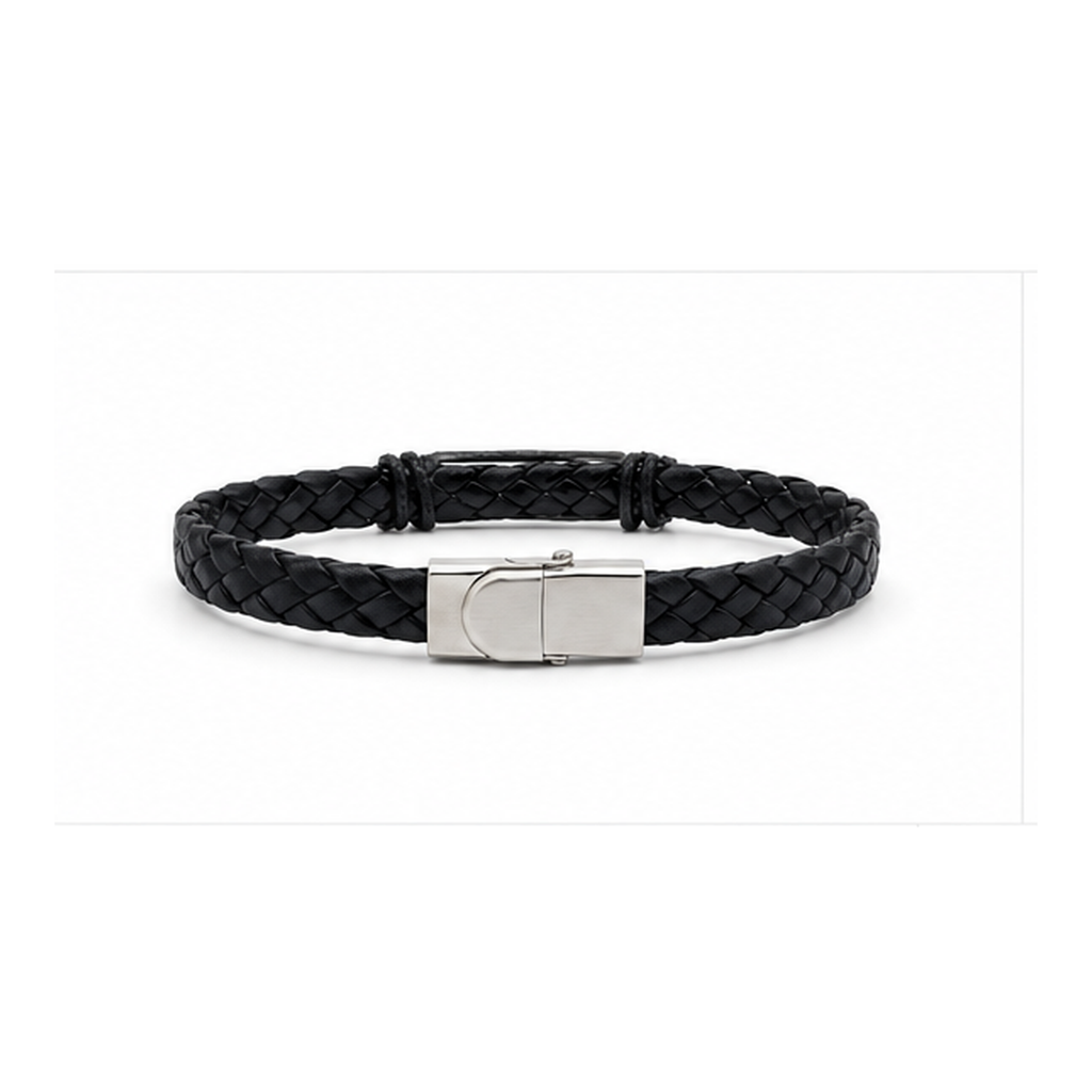 Classic Black Braided Leather Bracelet for Men | Magnetic Clasp Stainless Steel