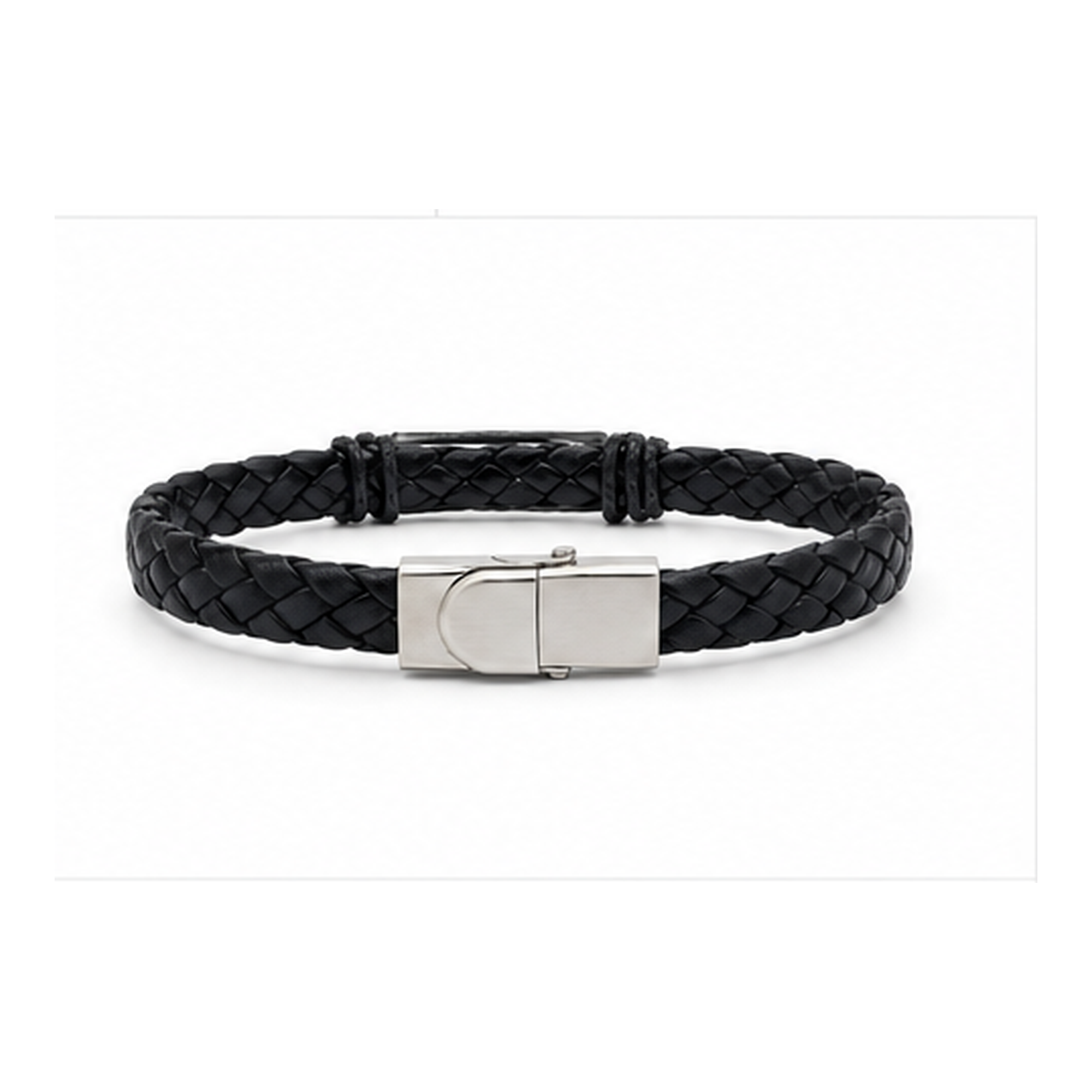 Classic Black Braided Leather Bracelet for Men | Magnetic Clasp Stainless Steel