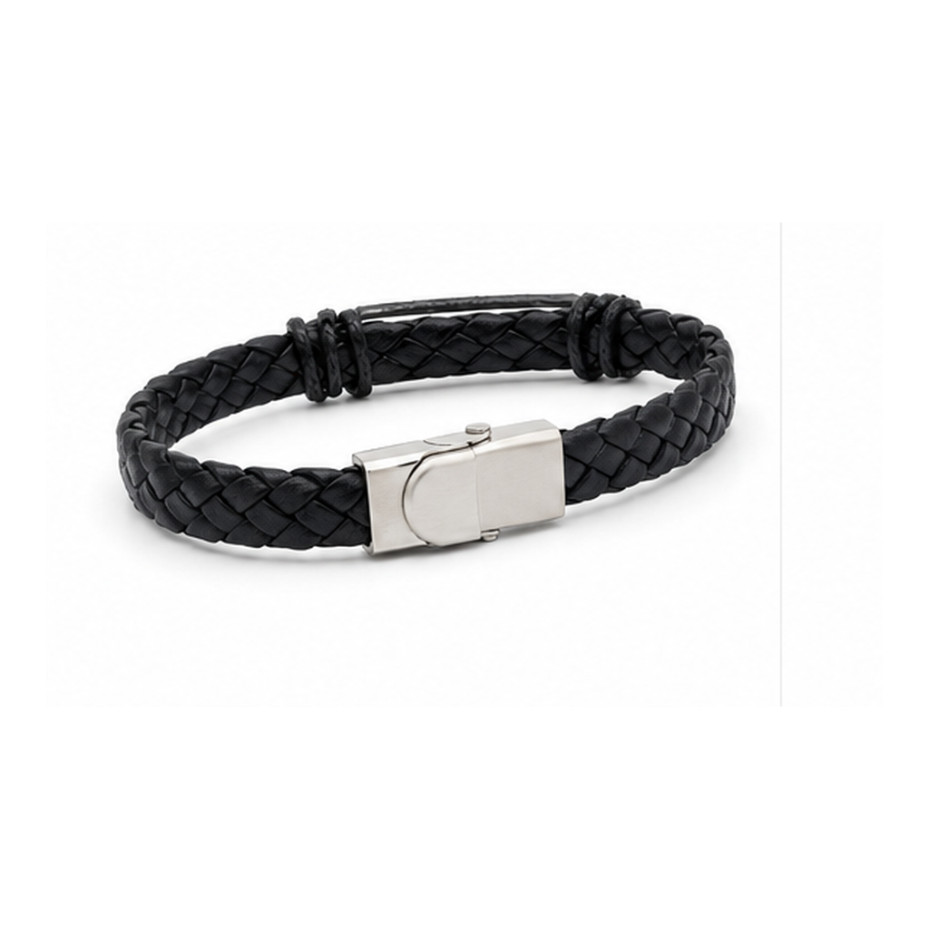 Classic Black Braided Leather Bracelet for Men | Magnetic Clasp Stainless Steel