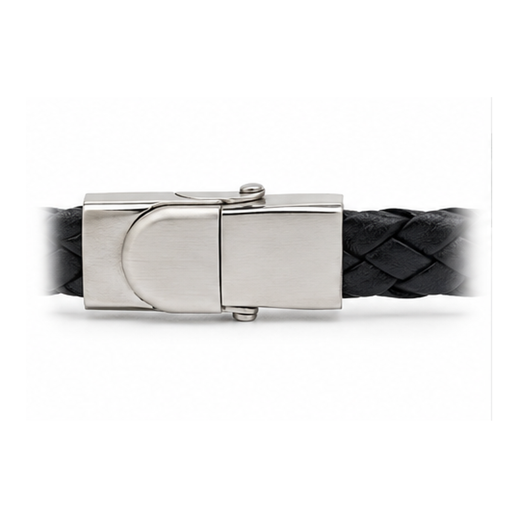 Classic Black Braided Leather Bracelet for Men | Magnetic Clasp Stainless Steel
