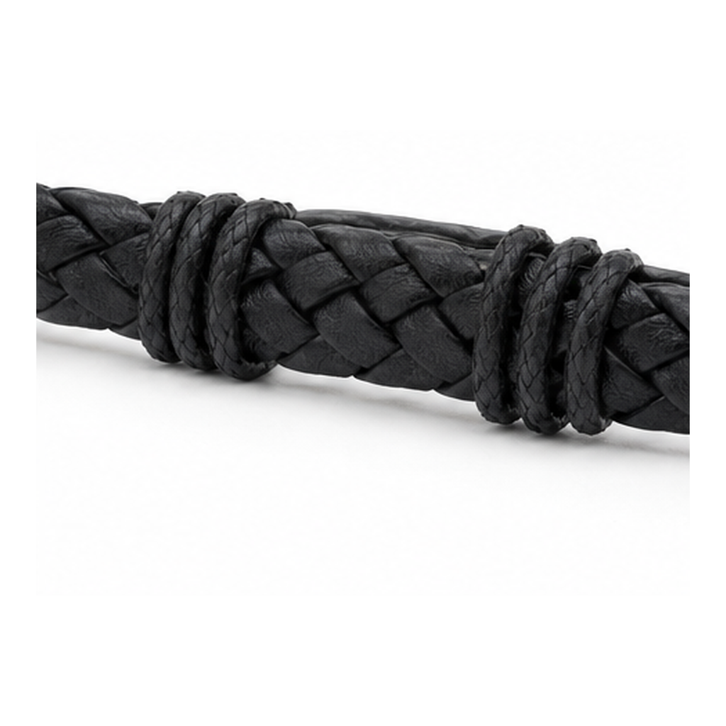 Classic Black Braided Leather Bracelet for Men | Magnetic Clasp Stainless Steel