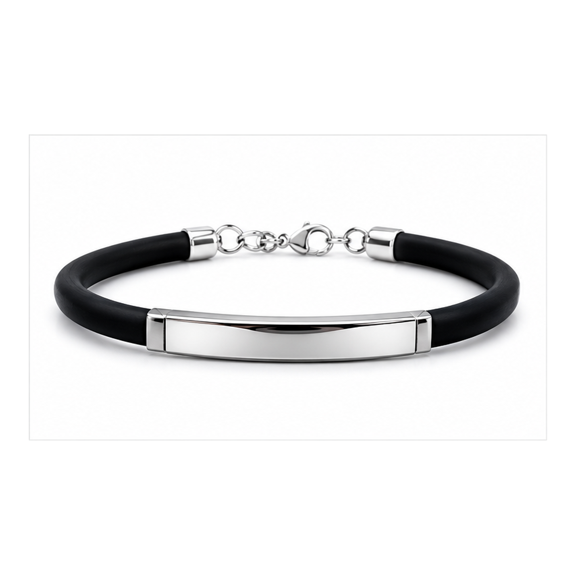 Black Rubber Bracelet for Men | Stainless Steel ID Wristband