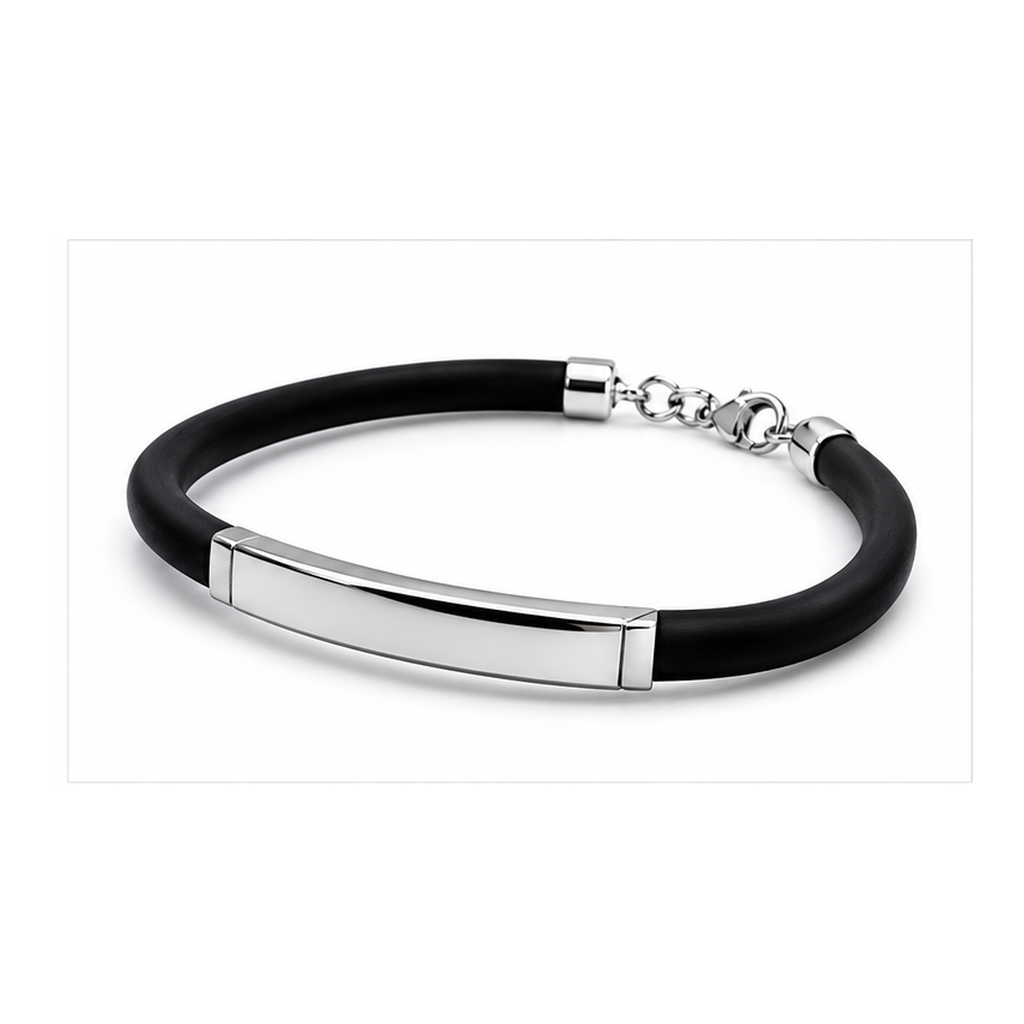 Black Rubber Bracelet for Men | Stainless Steel ID Wristband