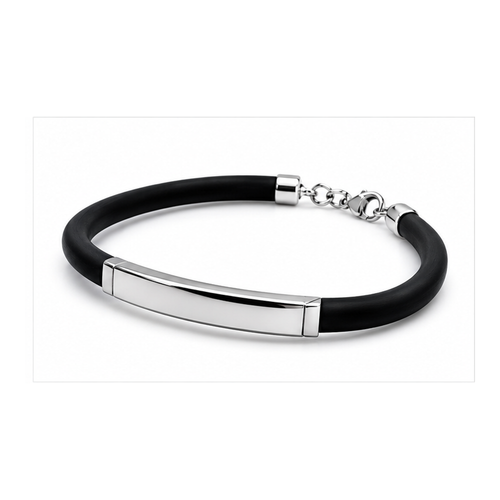 Black Rubber Bracelet for Men | Stainless Steel ID Wristband