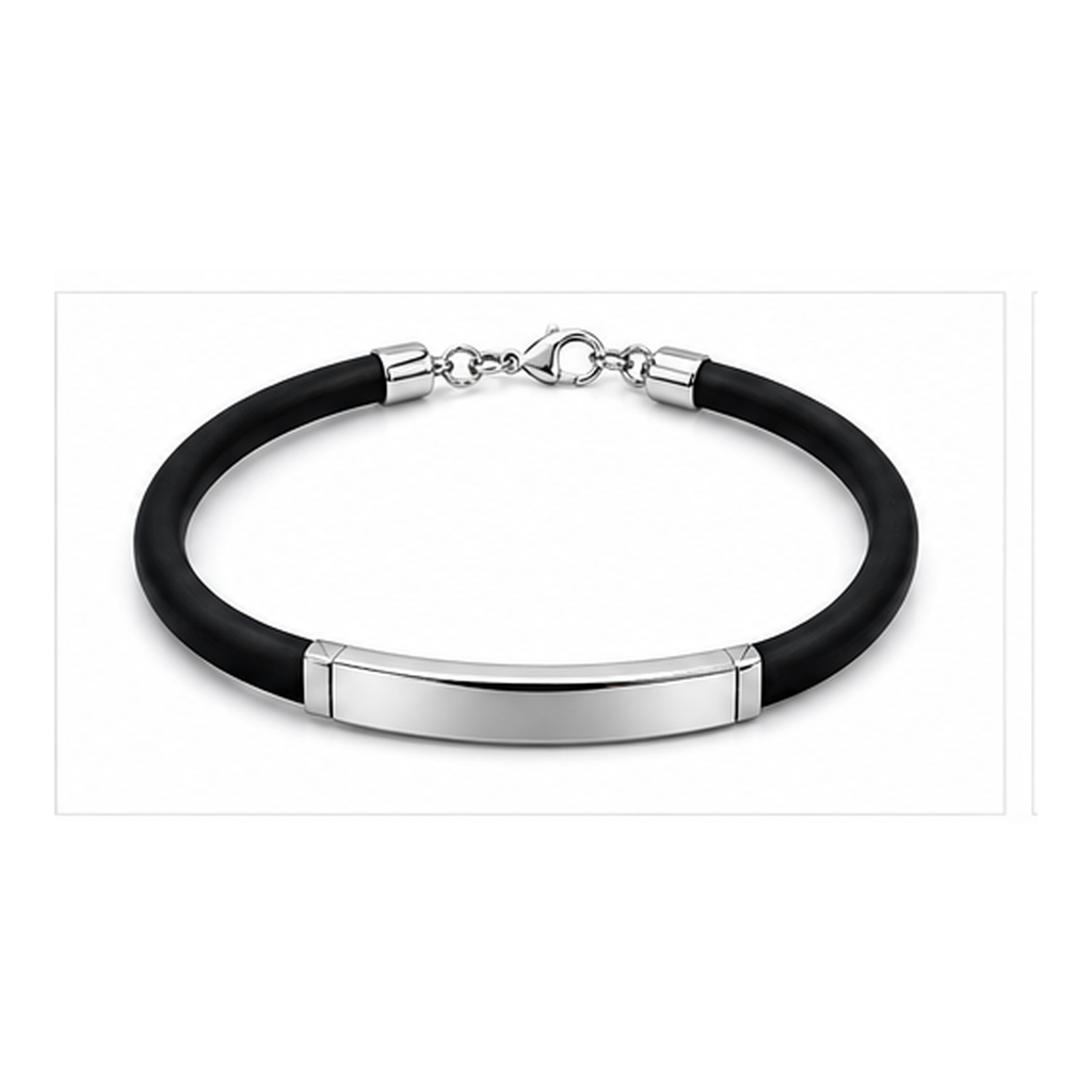 Black Rubber Bracelet for Men | Stainless Steel ID Wristband