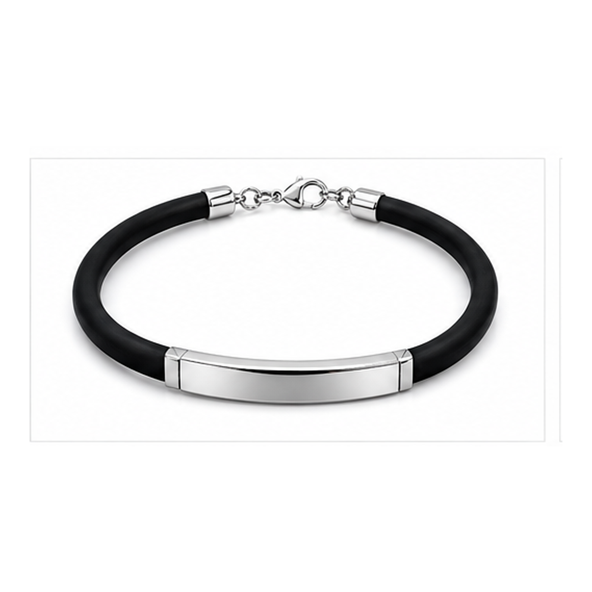 Black Rubber Bracelet for Men | Stainless Steel ID Wristband