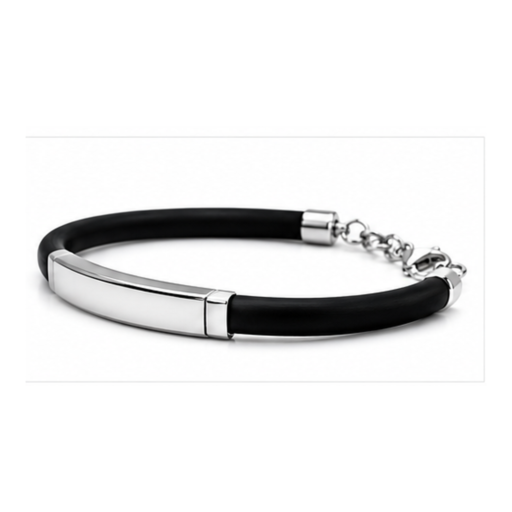 Black Rubber Bracelet for Men | Stainless Steel ID Wristband