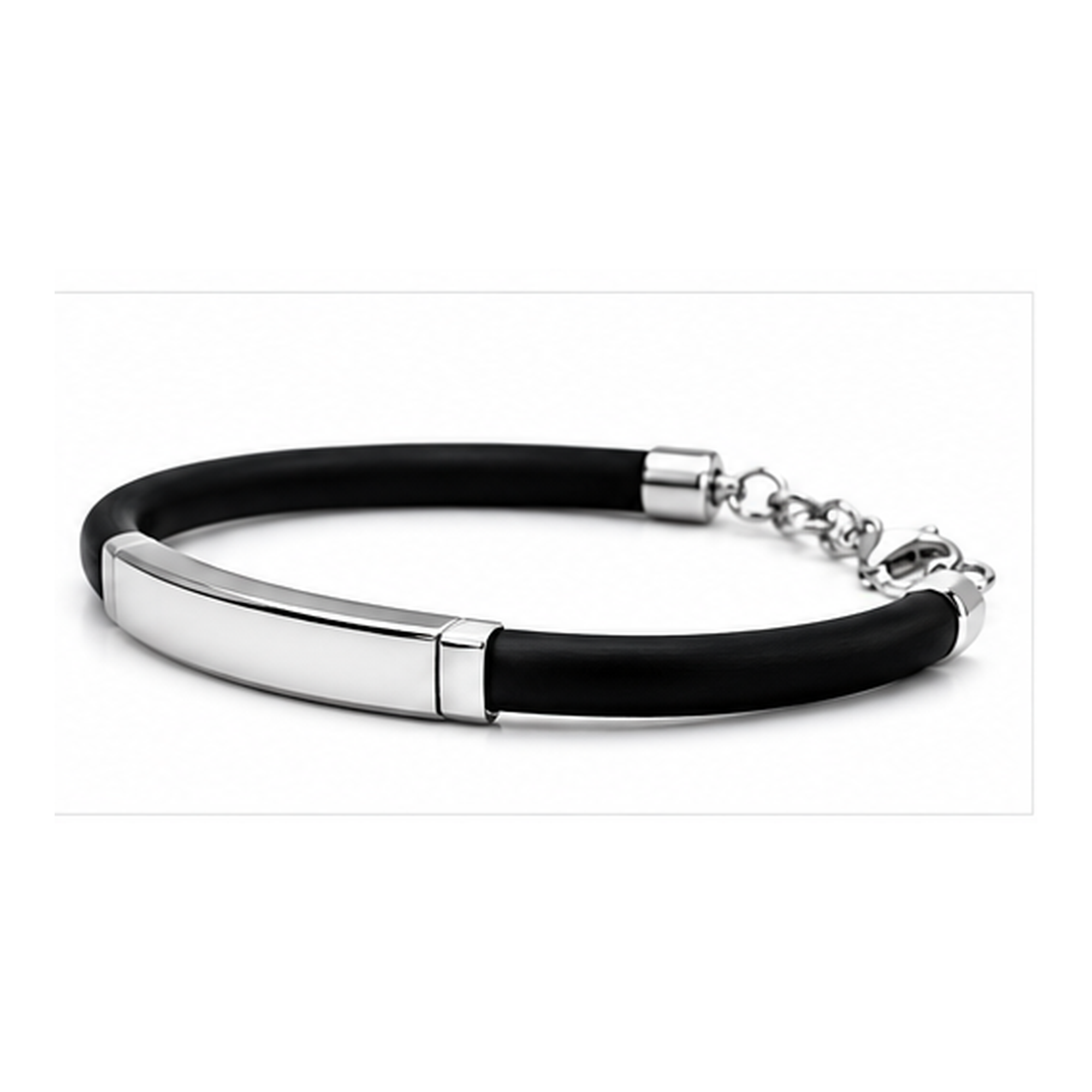 Black Rubber Bracelet for Men | Stainless Steel ID Wristband