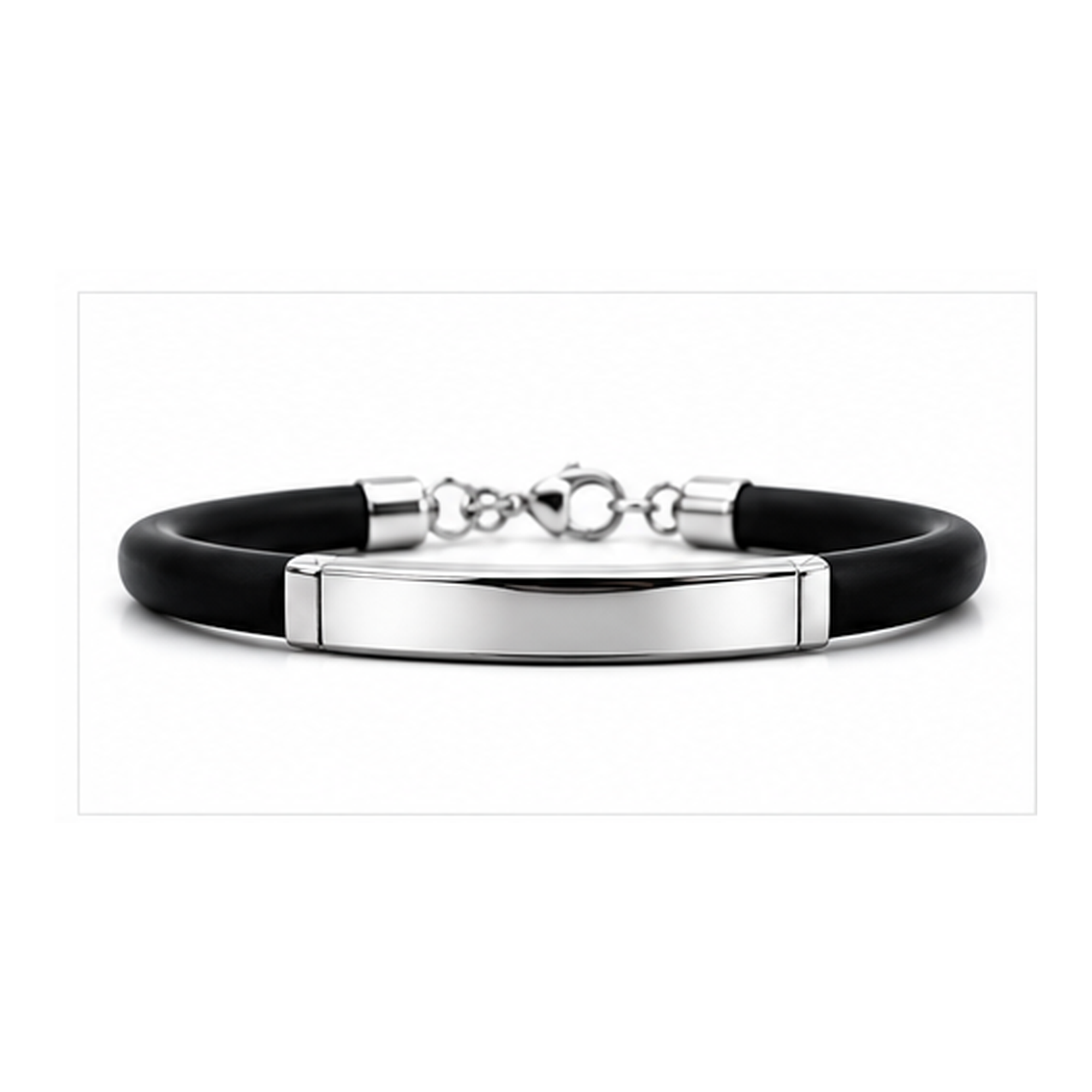 Black Rubber Bracelet for Men | Stainless Steel ID Wristband