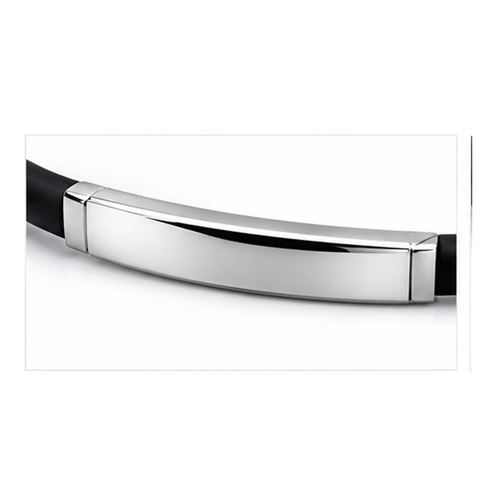 Black Rubber Bracelet for Men | Stainless Steel ID Wristband