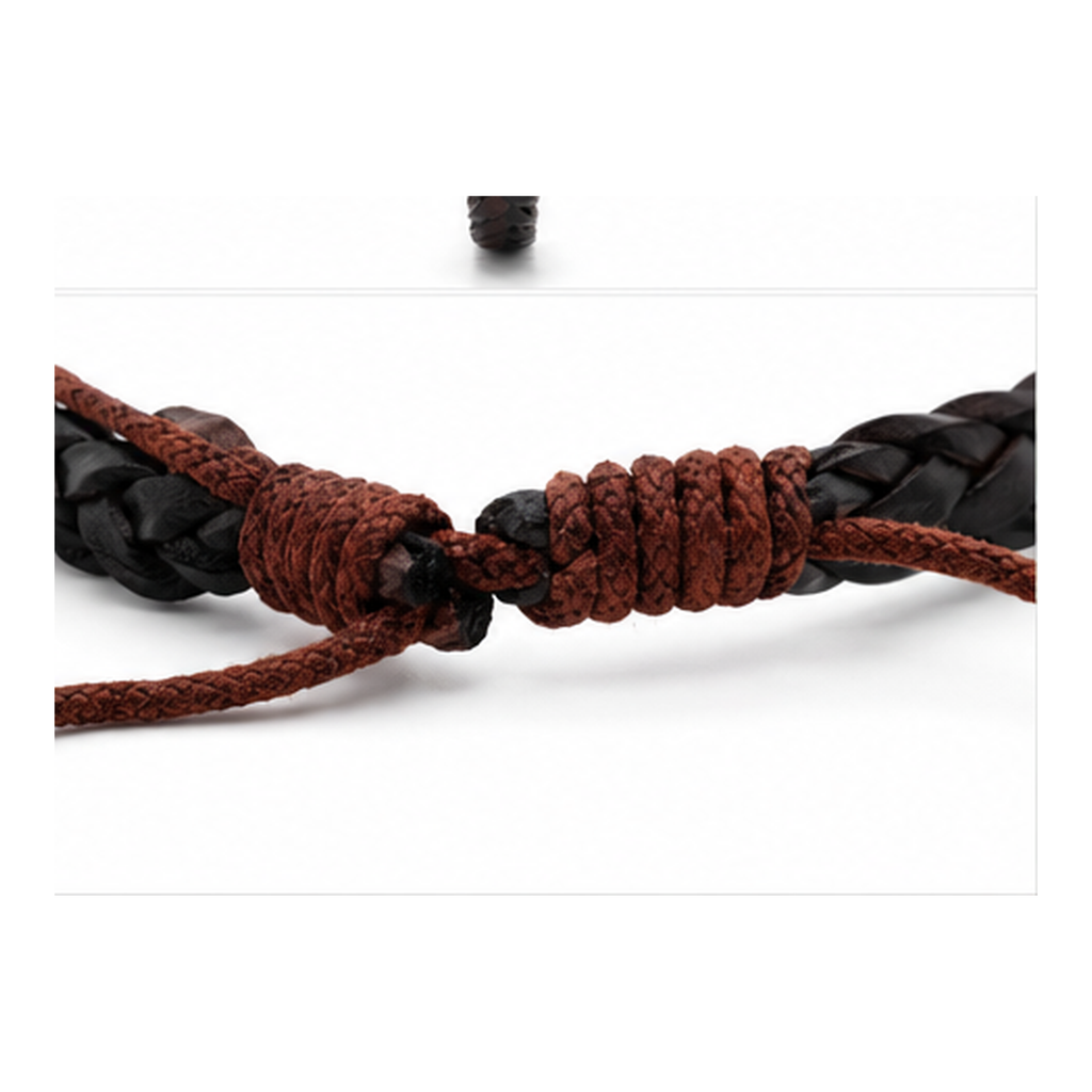 Dual-Tone Braided Adjustable Leather Bracelet for Men | Handmade Black & Brown Bracelet