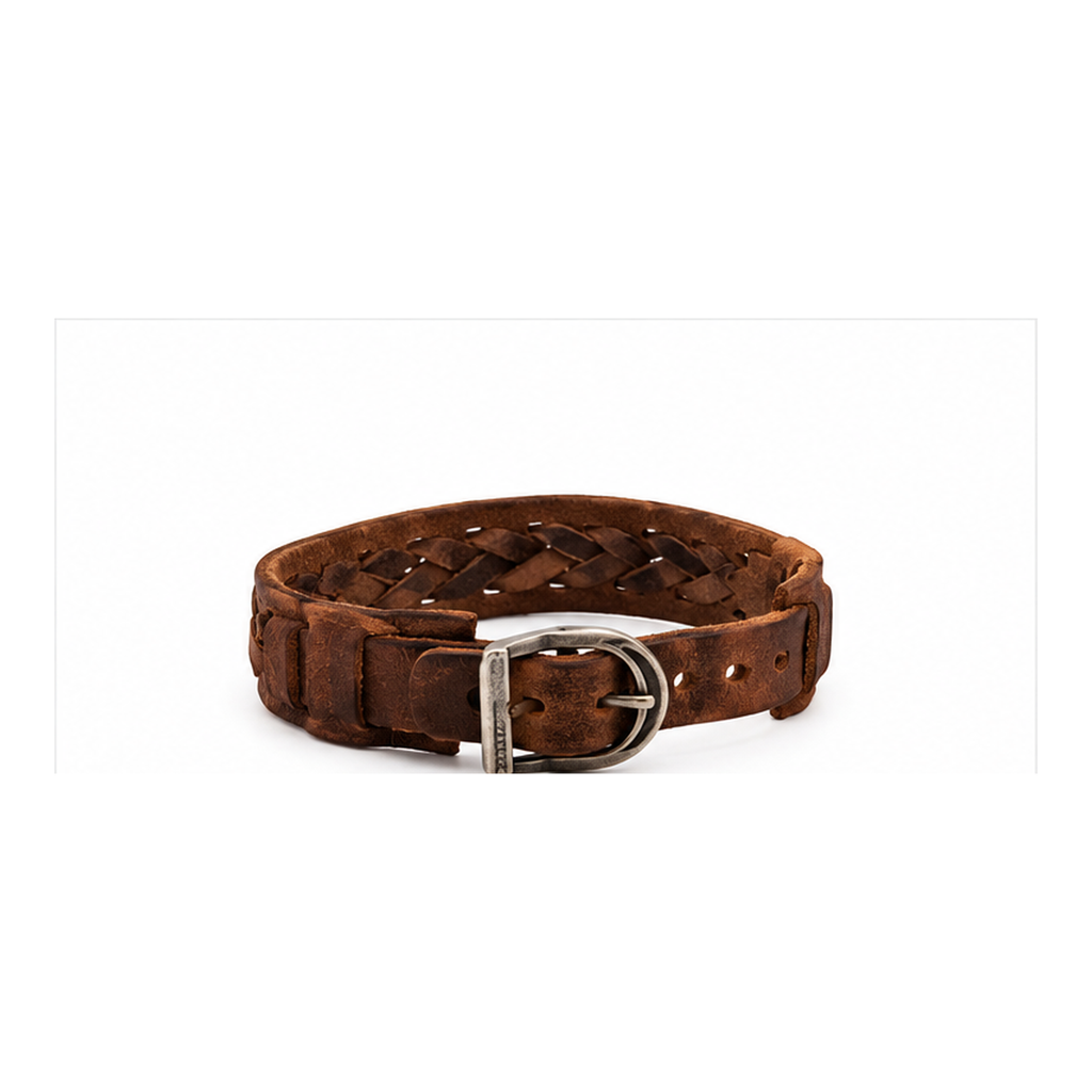 Handwoven Brown Leather Bracelet for Men | Adjustable Genuine Leather Wristband
