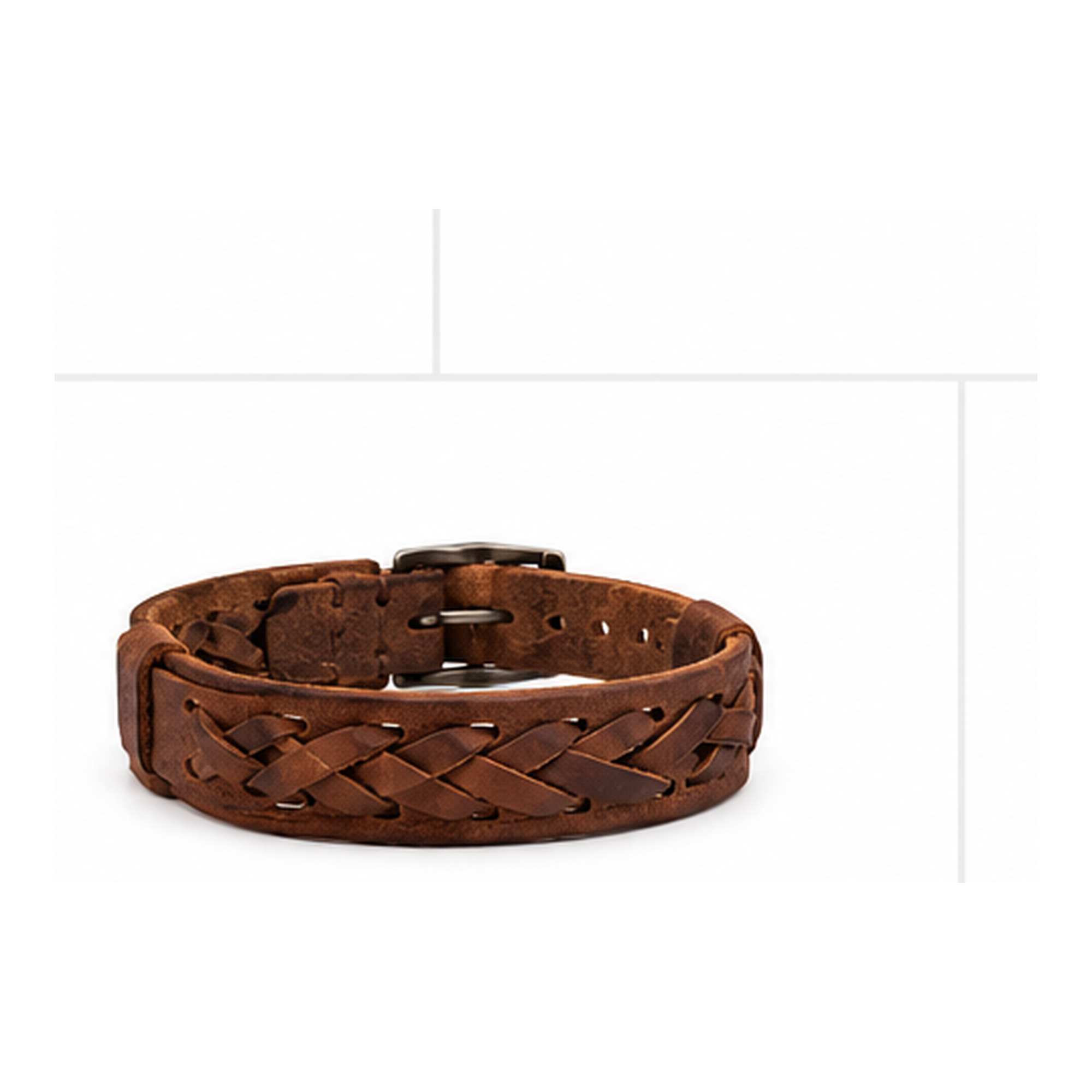 Handwoven Brown Leather Bracelet for Men | Adjustable Genuine Leather Wristband