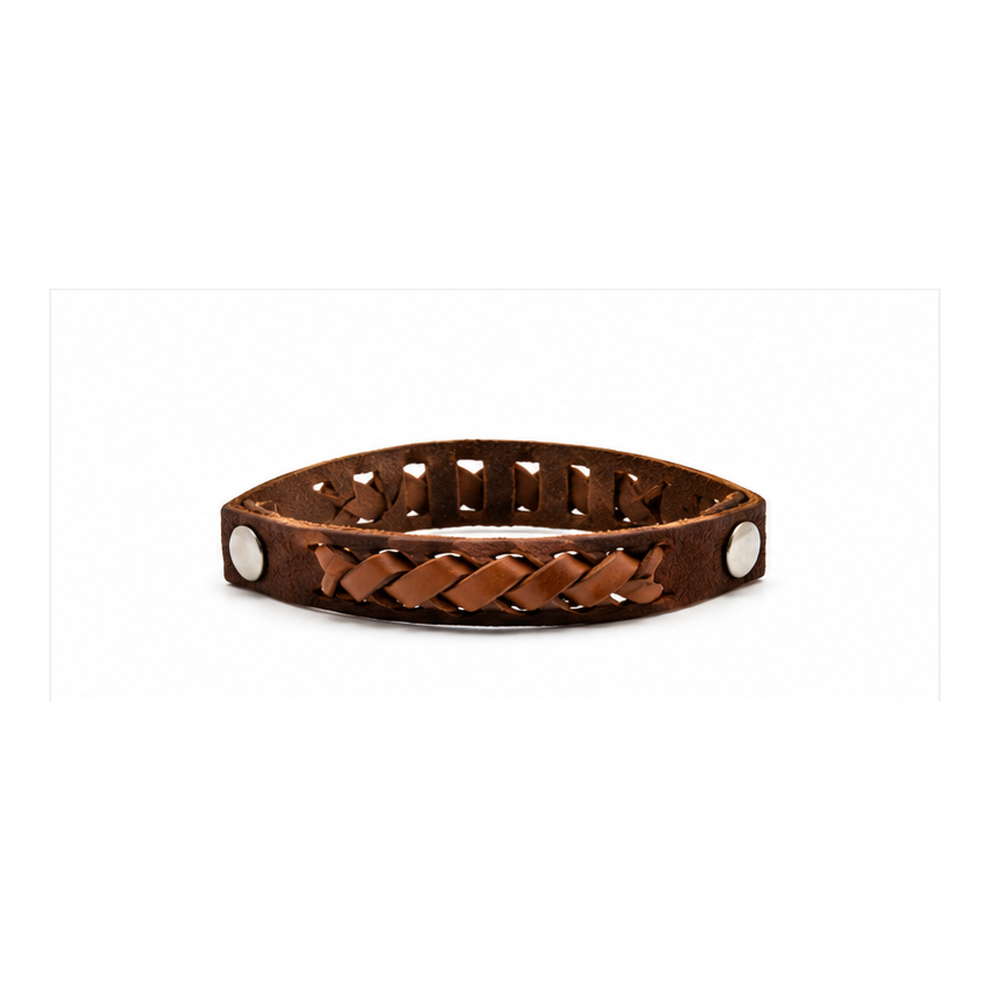 Handwoven Brown Leather Snap Bracelet for Men | Vintage Braided Leather Bracelet