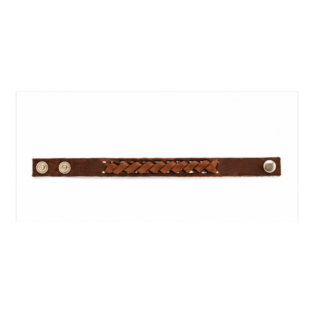 Handwoven Brown Leather Snap Bracelet for Men | Vintage Braided Leather Bracelet