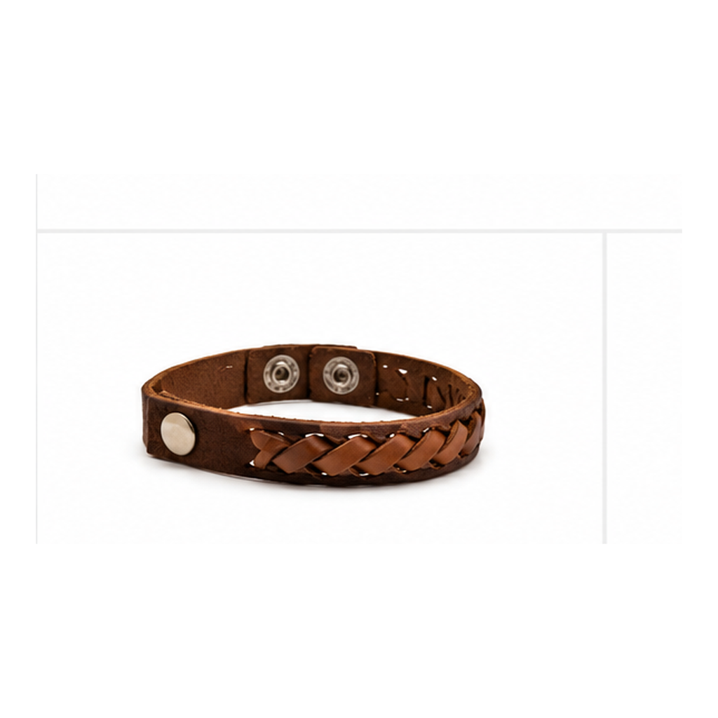 Handwoven Brown Leather Snap Bracelet for Men | Vintage Braided Leather Bracelet