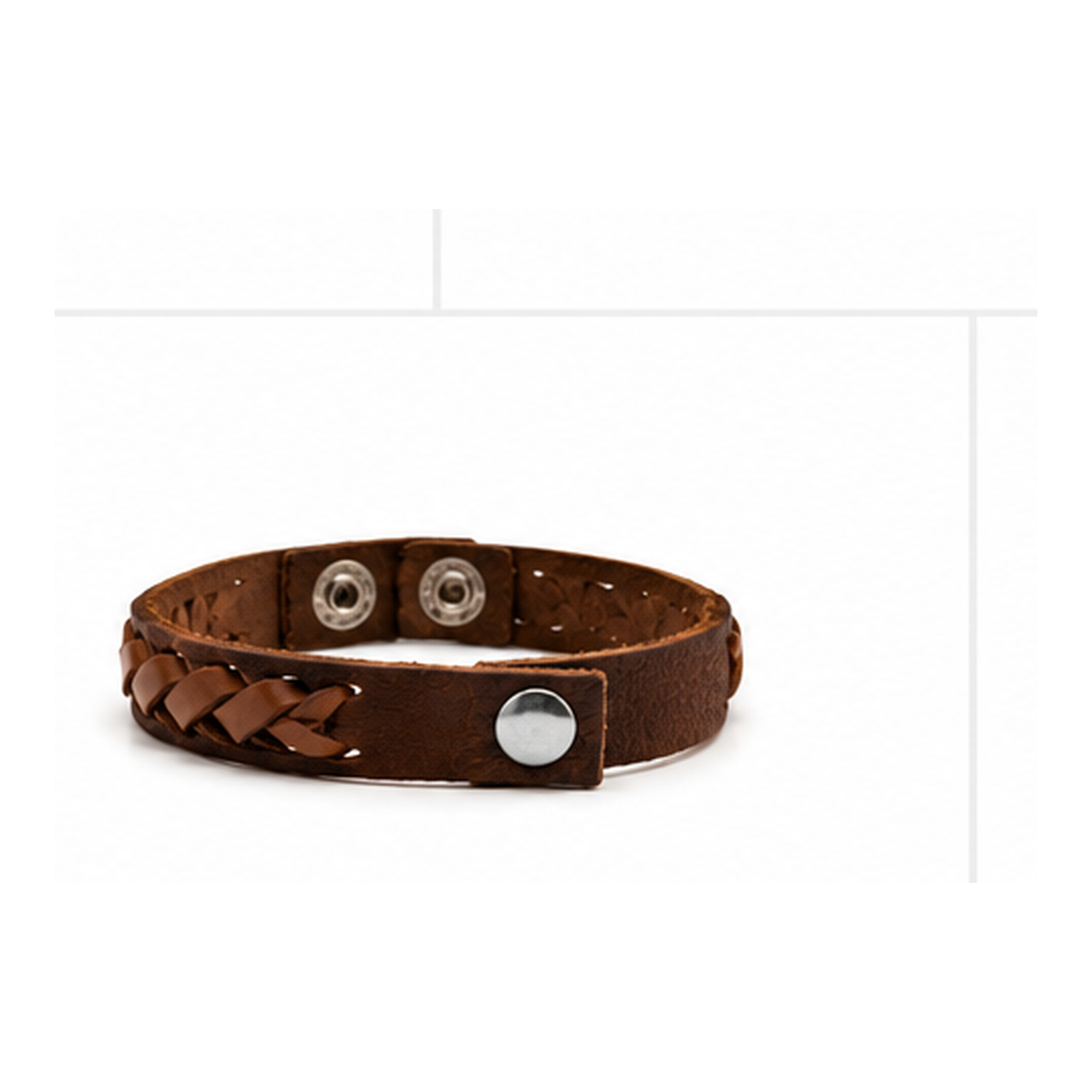 Handwoven Brown Leather Snap Bracelet for Men | Vintage Braided Leather Bracelet