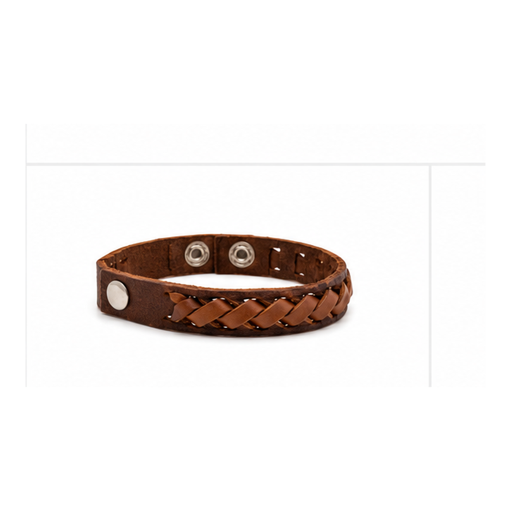 Classic Braided Brown Leather Snap Bracelet for Men | Handmade Genuine Leather Bracelet