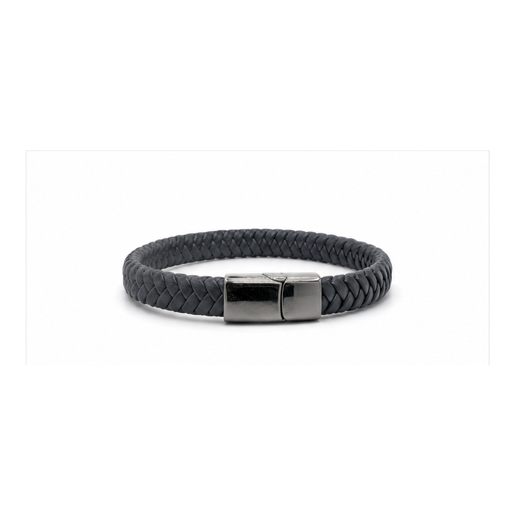 Stealth Black Braided Leather Bracelet with Magnetic Clasp | Men's Bracelet
