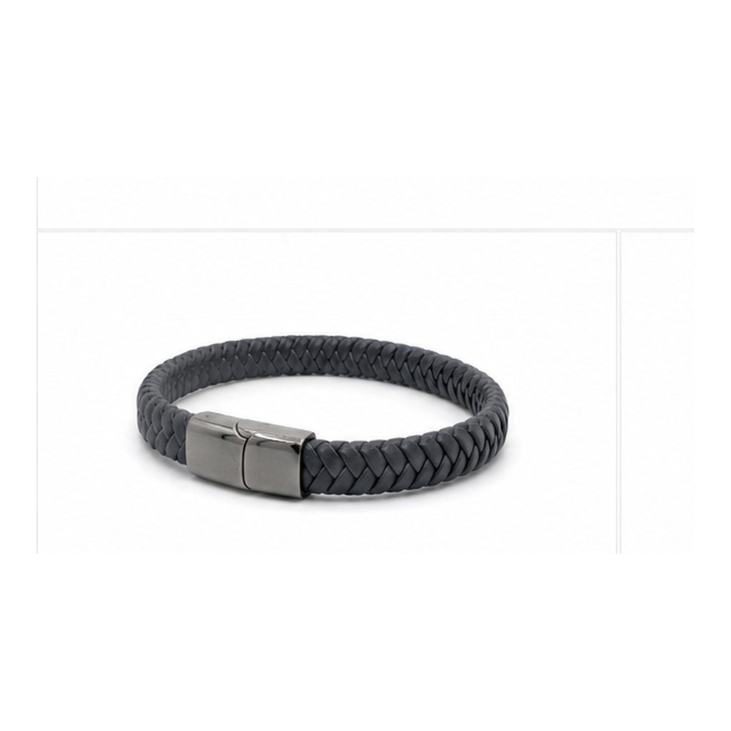 Stealth Black Braided Leather Bracelet with Magnetic Clasp | Men's Bracelet