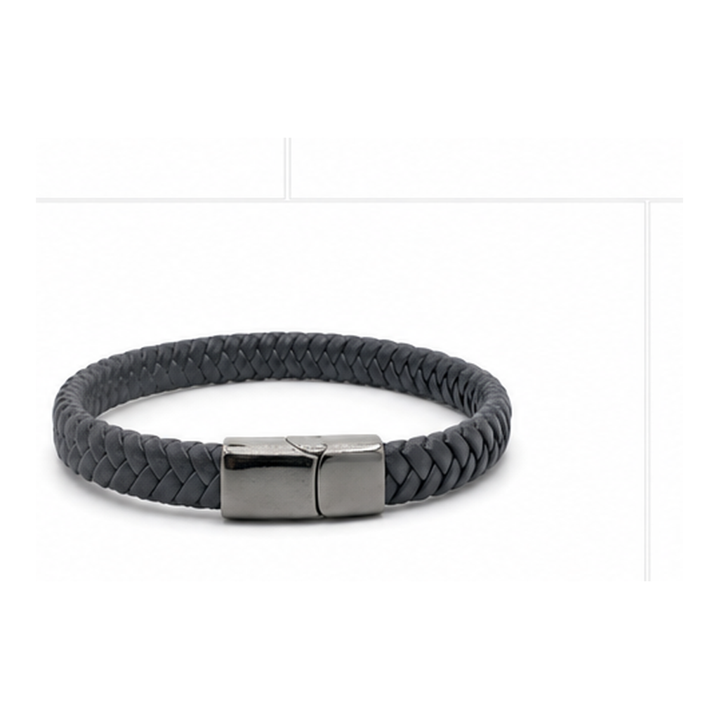 Stealth Black Braided Leather Bracelet with Magnetic Clasp | Men's Bracelet