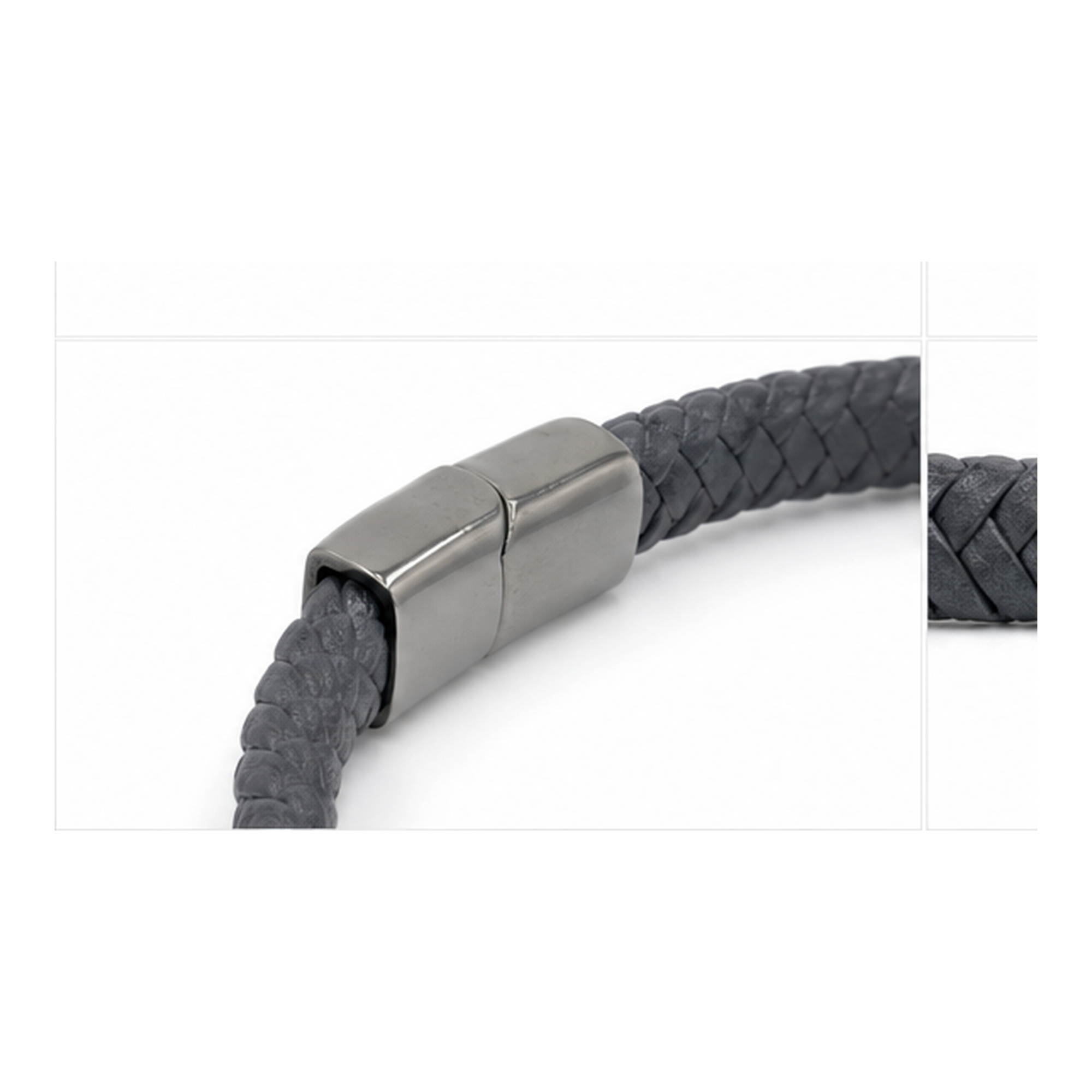 Stealth Black Braided Leather Bracelet with Magnetic Clasp | Men's Bracelet