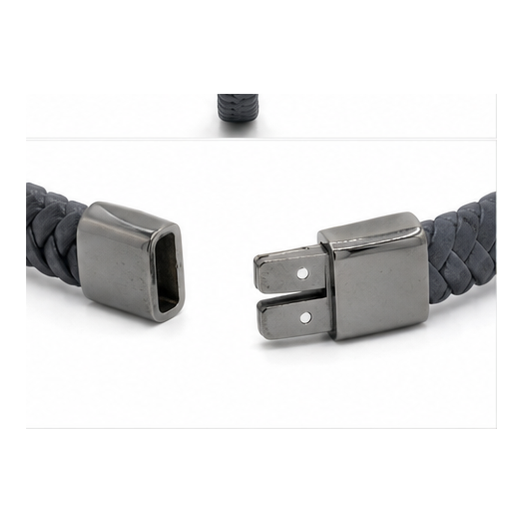 Stealth Black Braided Leather Bracelet with Magnetic Clasp | Men's Bracelet