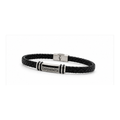 Greek Key Braided Leather Bracelet for Men | Black Leather Stainless Steel Bracelet