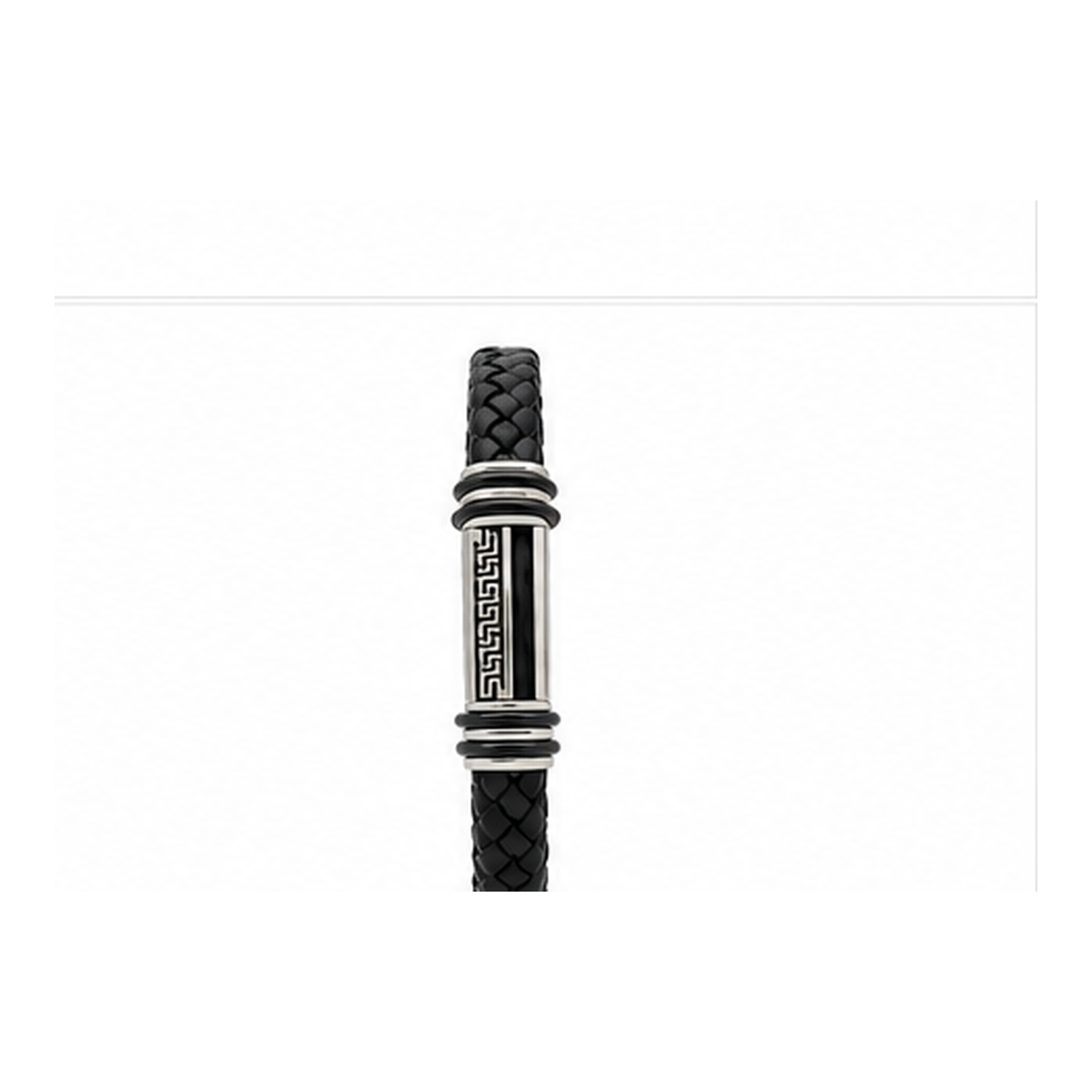 Greek Key Braided Leather Bracelet for Men | Black Leather Stainless Steel Bracelet