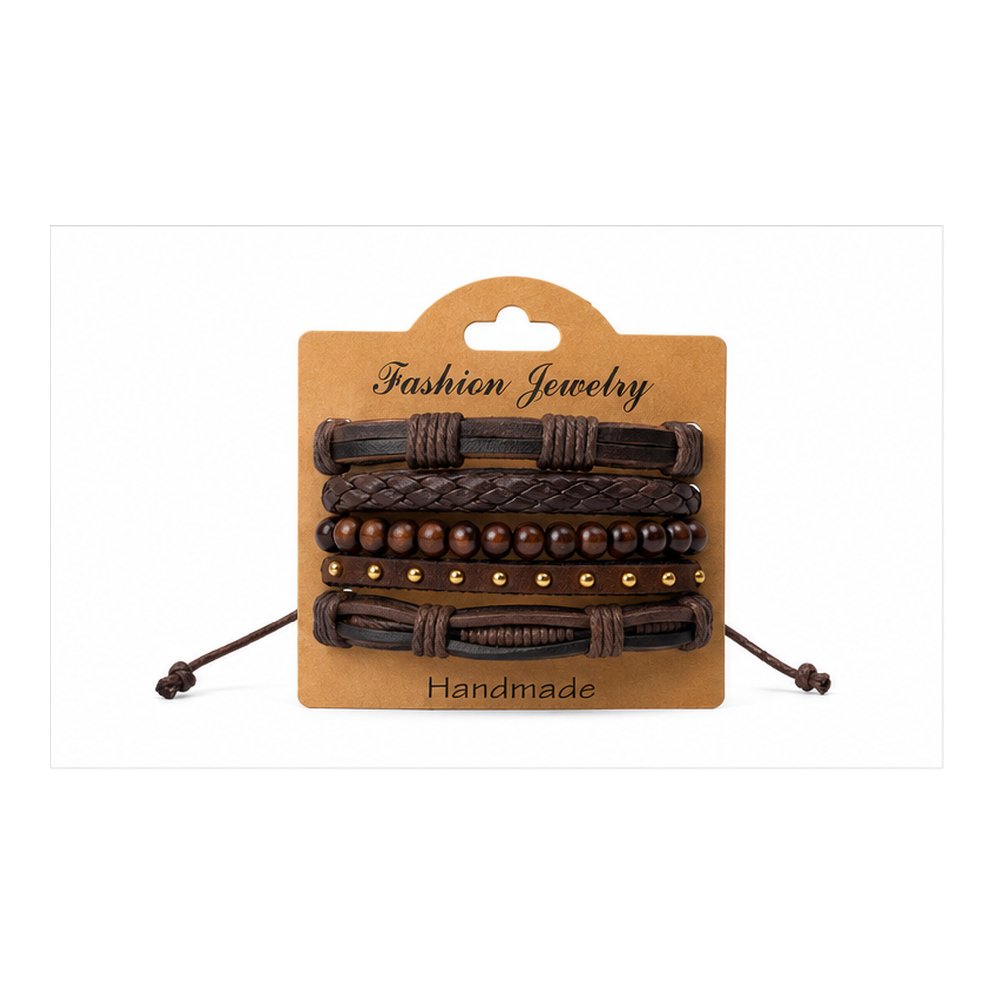 Handmade Brown Leather Bracelet Set for Men | Adjustable Multi-Layer Wristband