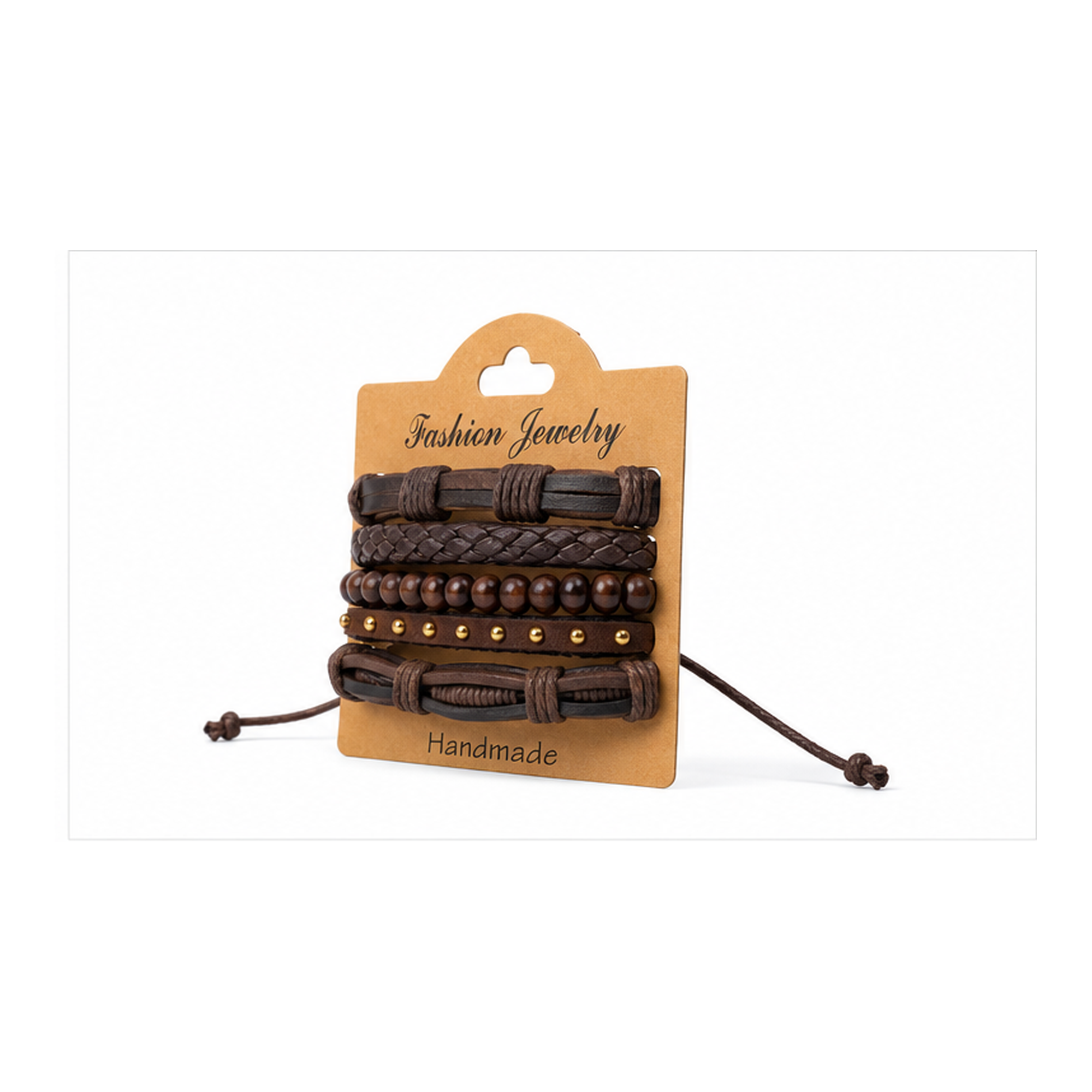 Handmade Brown Leather Bracelet Set for Men | Adjustable Multi-Layer Wristband