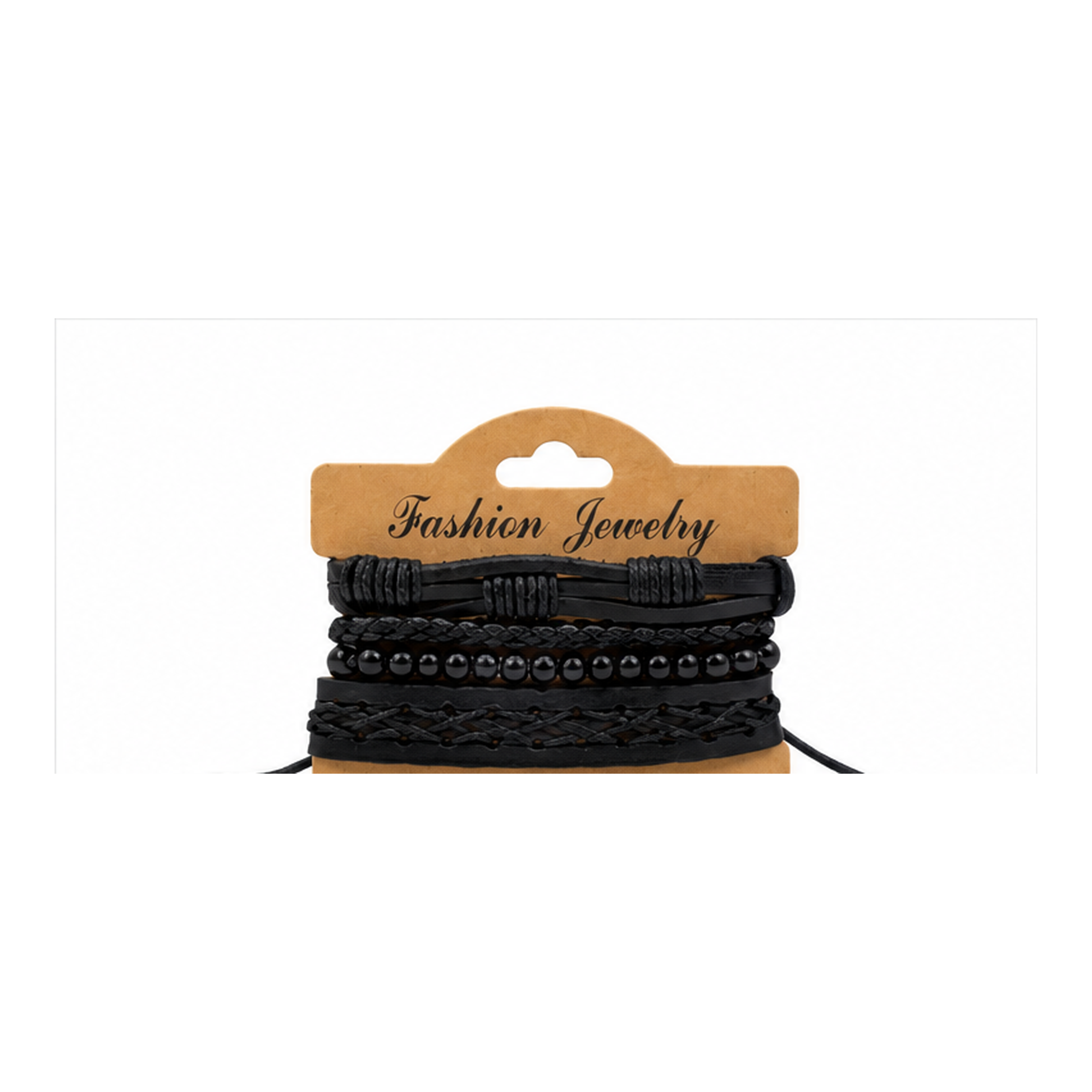 Black Layered Leather Bracelet Set for Men | Adjustable Multi-Strand Wrap Bracelet