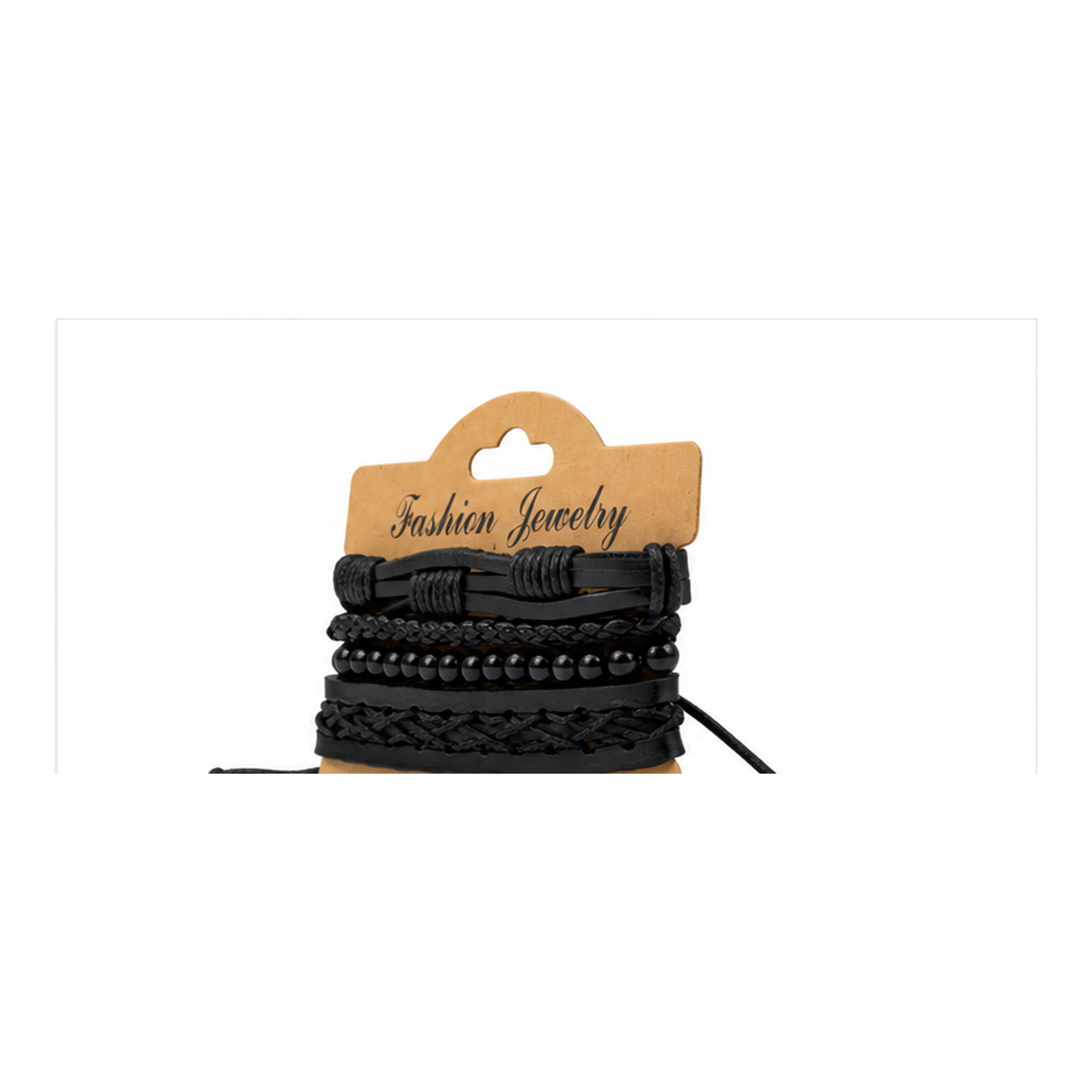 Black Layered Leather Bracelet Set for Men | Adjustable Multi-Strand Wrap Bracelet