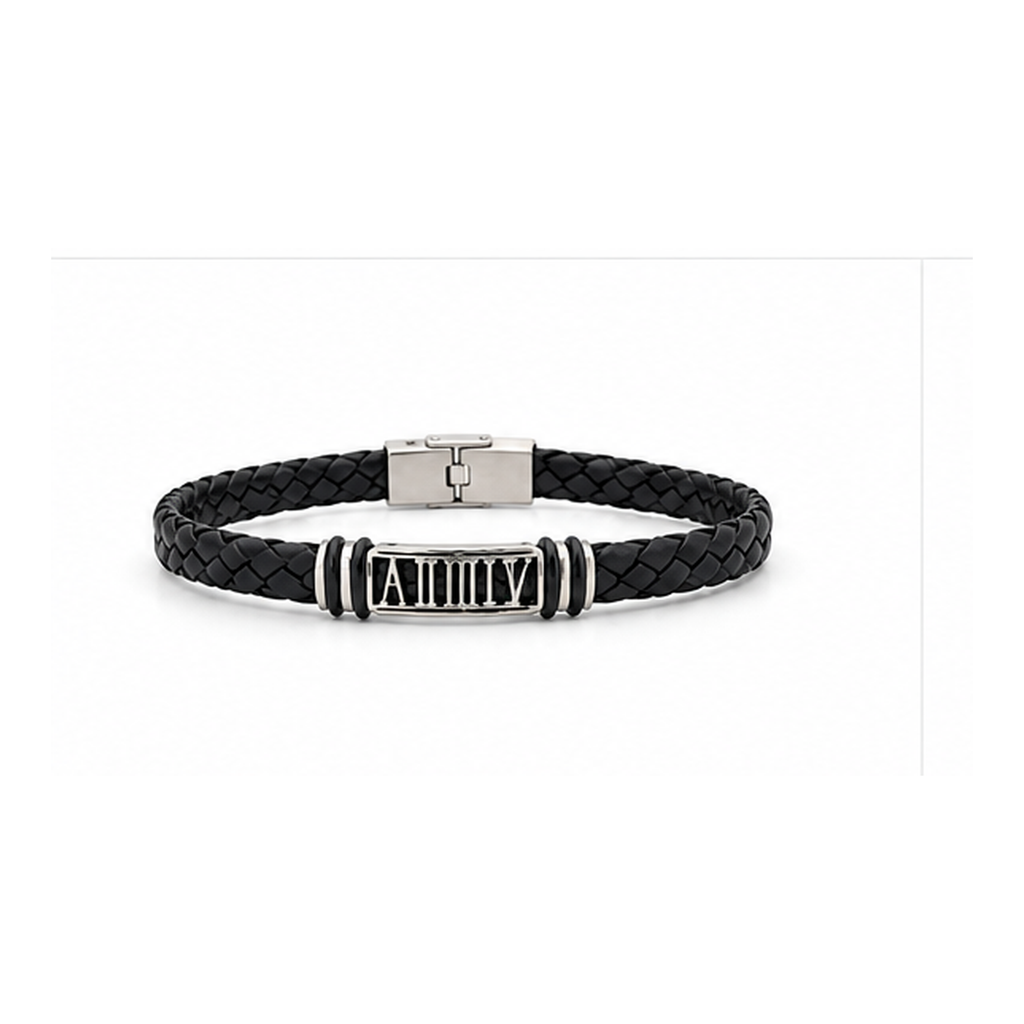 Roman Heritage Braided Leather Bracelet for Men | Black Leather & Stainless Steel