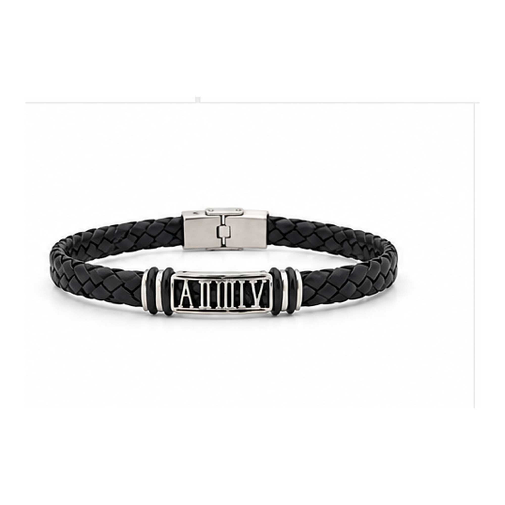 Roman Heritage Braided Leather Bracelet for Men | Black Leather & Stainless Steel
