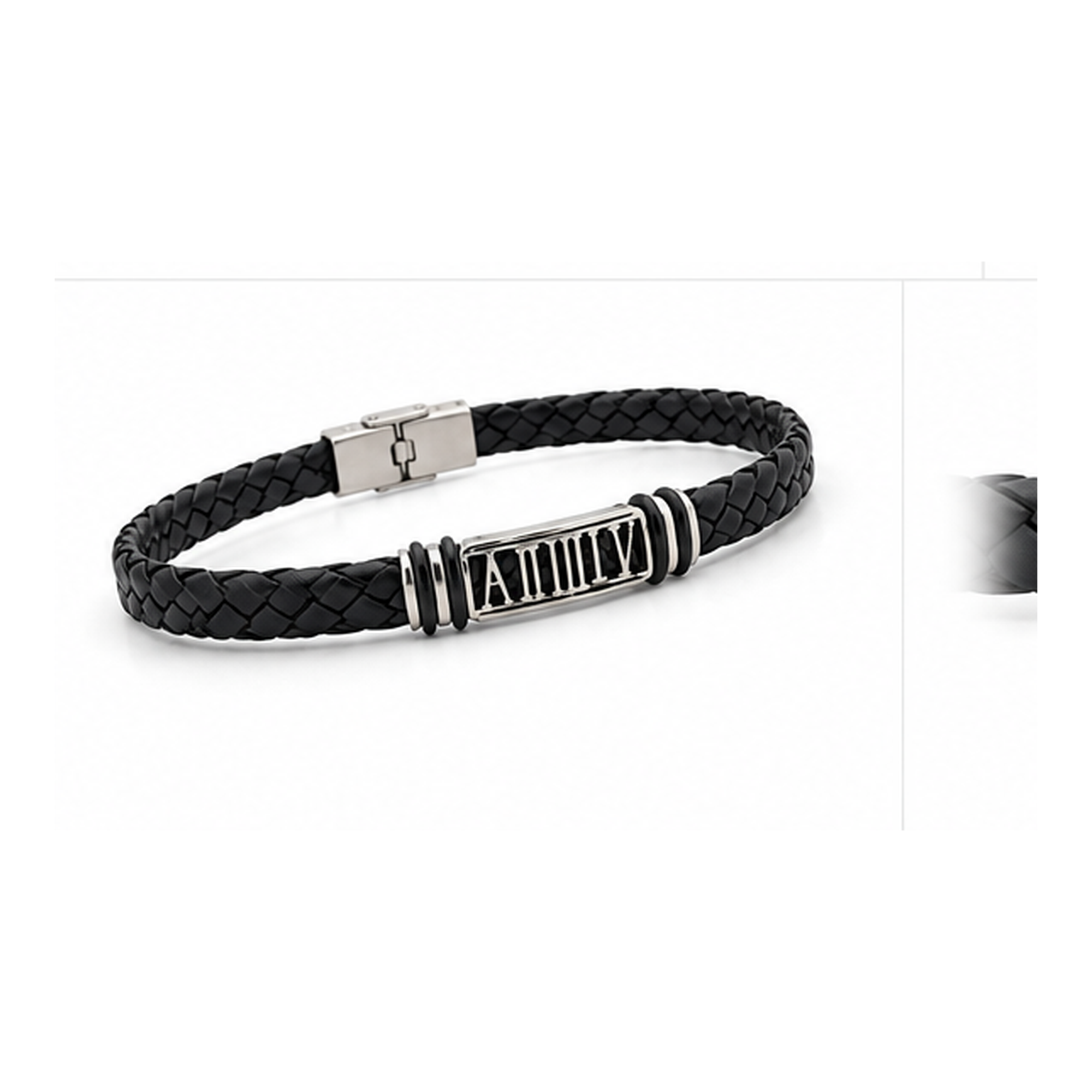Roman Heritage Braided Leather Bracelet for Men | Black Leather & Stainless Steel