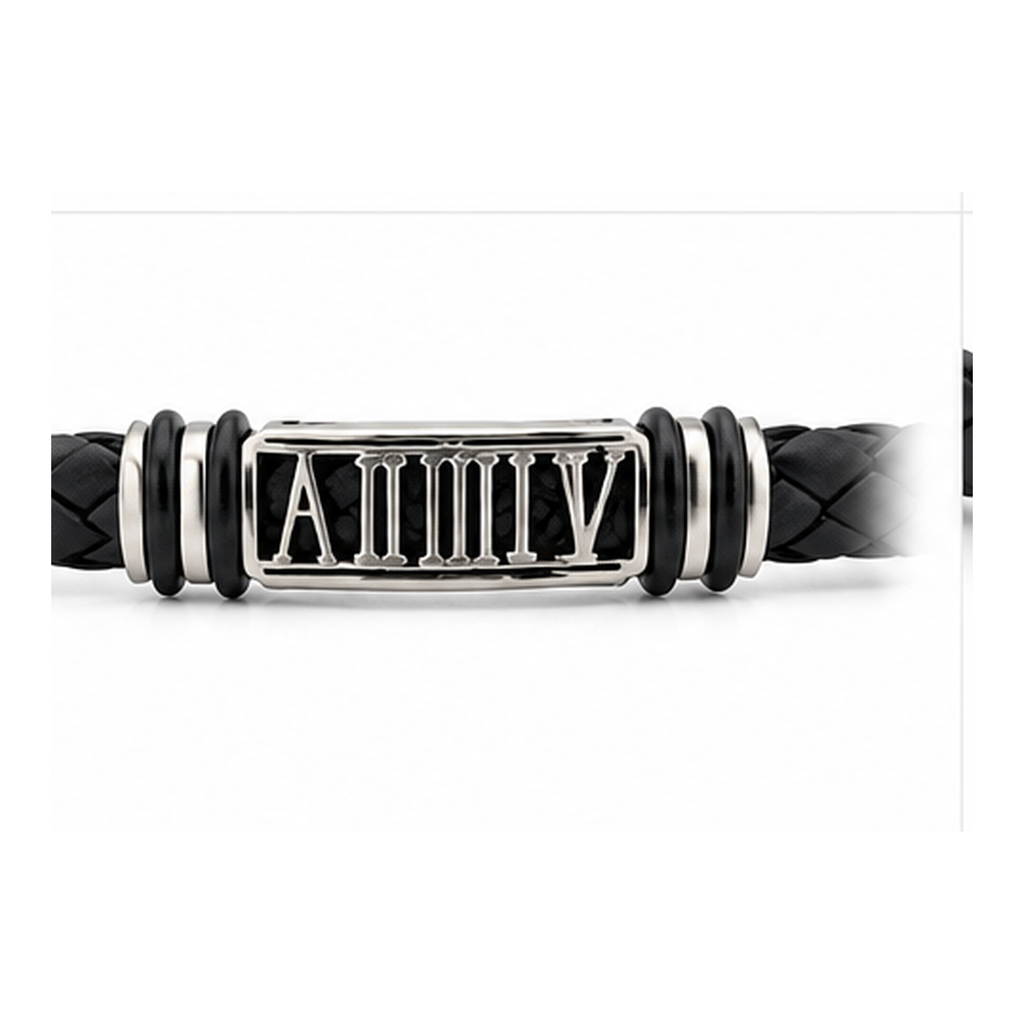 Roman Heritage Braided Leather Bracelet for Men | Black Leather & Stainless Steel