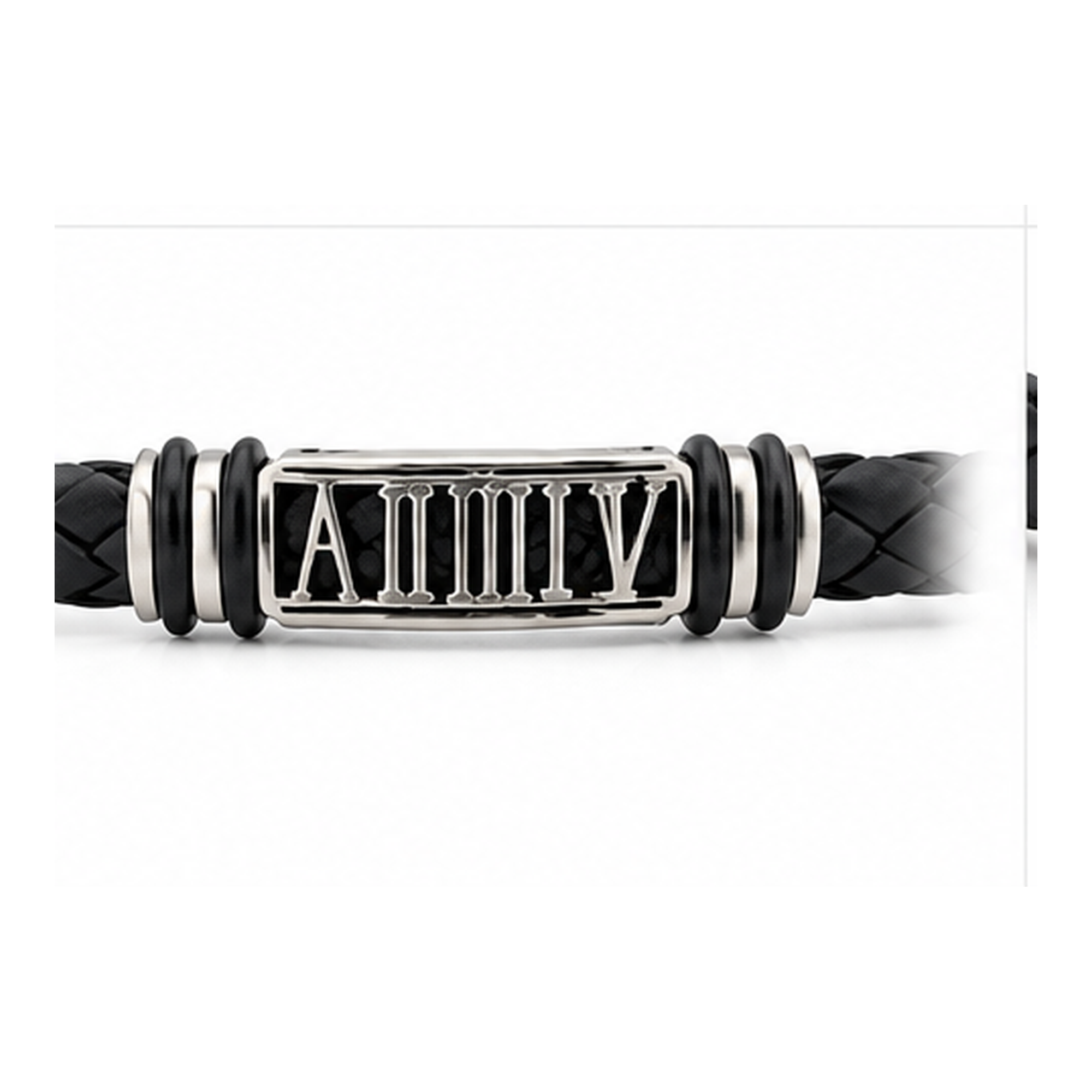 Roman Heritage Braided Leather Bracelet for Men | Black Leather & Stainless Steel