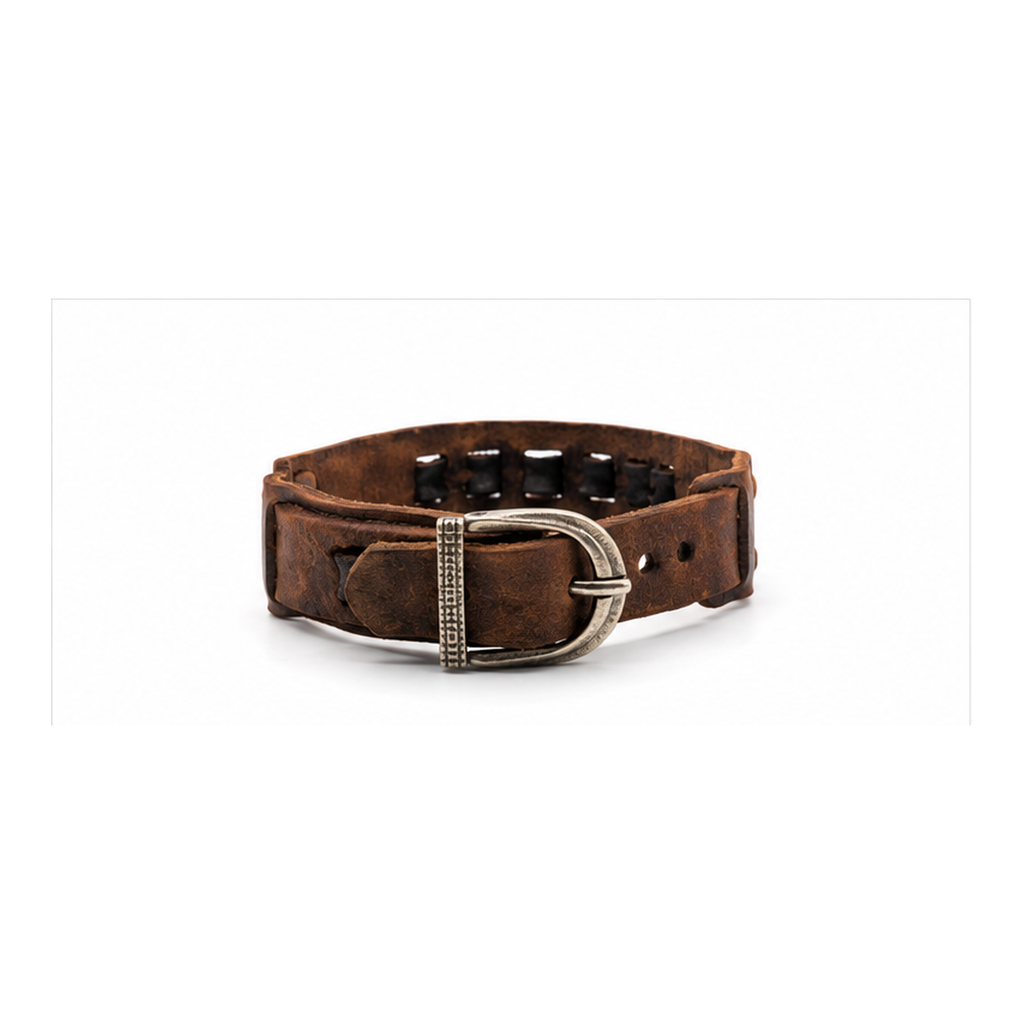 Vintage Brown Leather Bracelet with Black Studs | Adjustable Men's Leather Bracelet