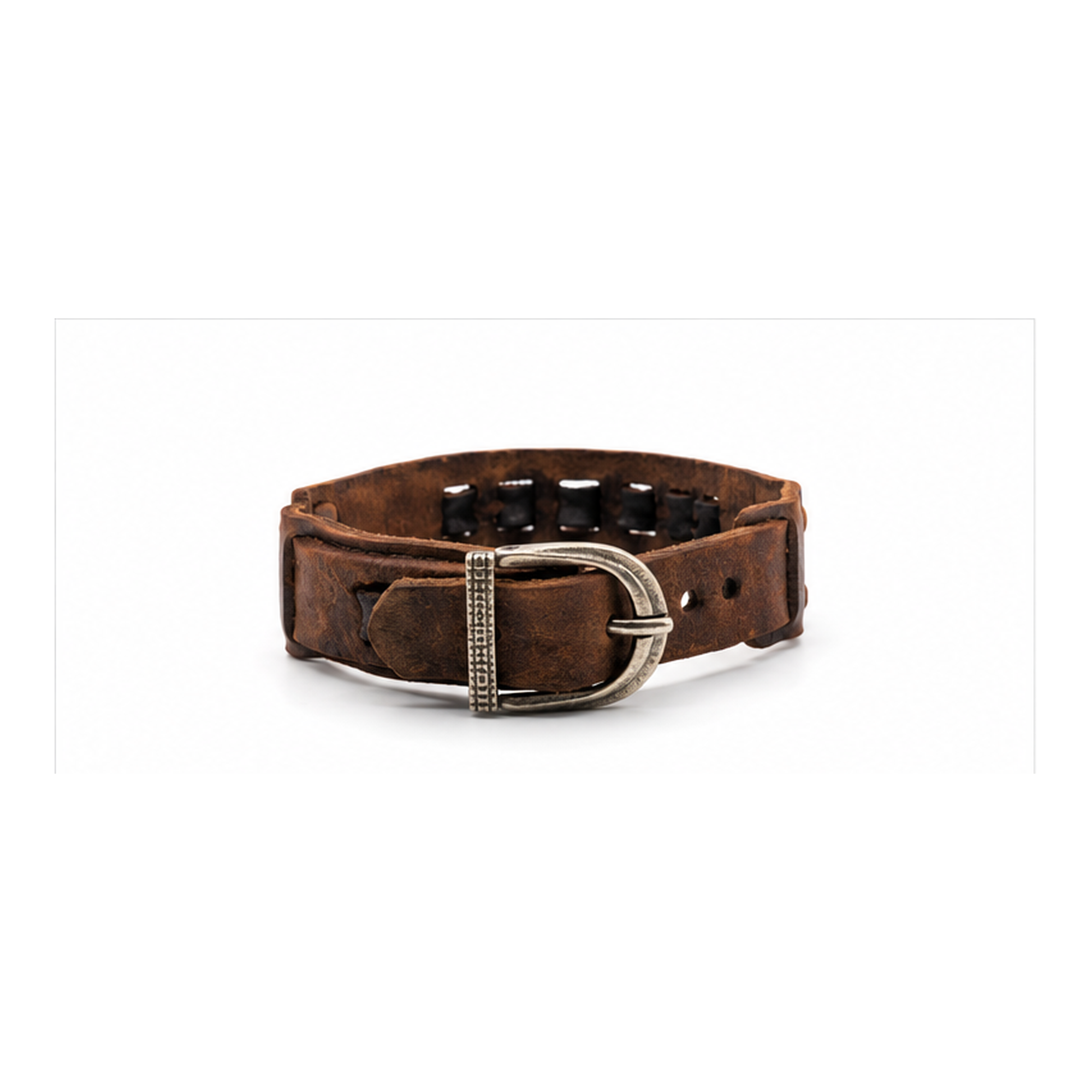 Vintage Brown Leather Bracelet with Black Studs | Adjustable Men's Leather Bracelet