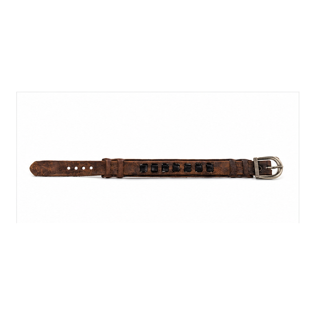 Vintage Brown Leather Bracelet with Black Studs | Adjustable Men's Leather Bracelet