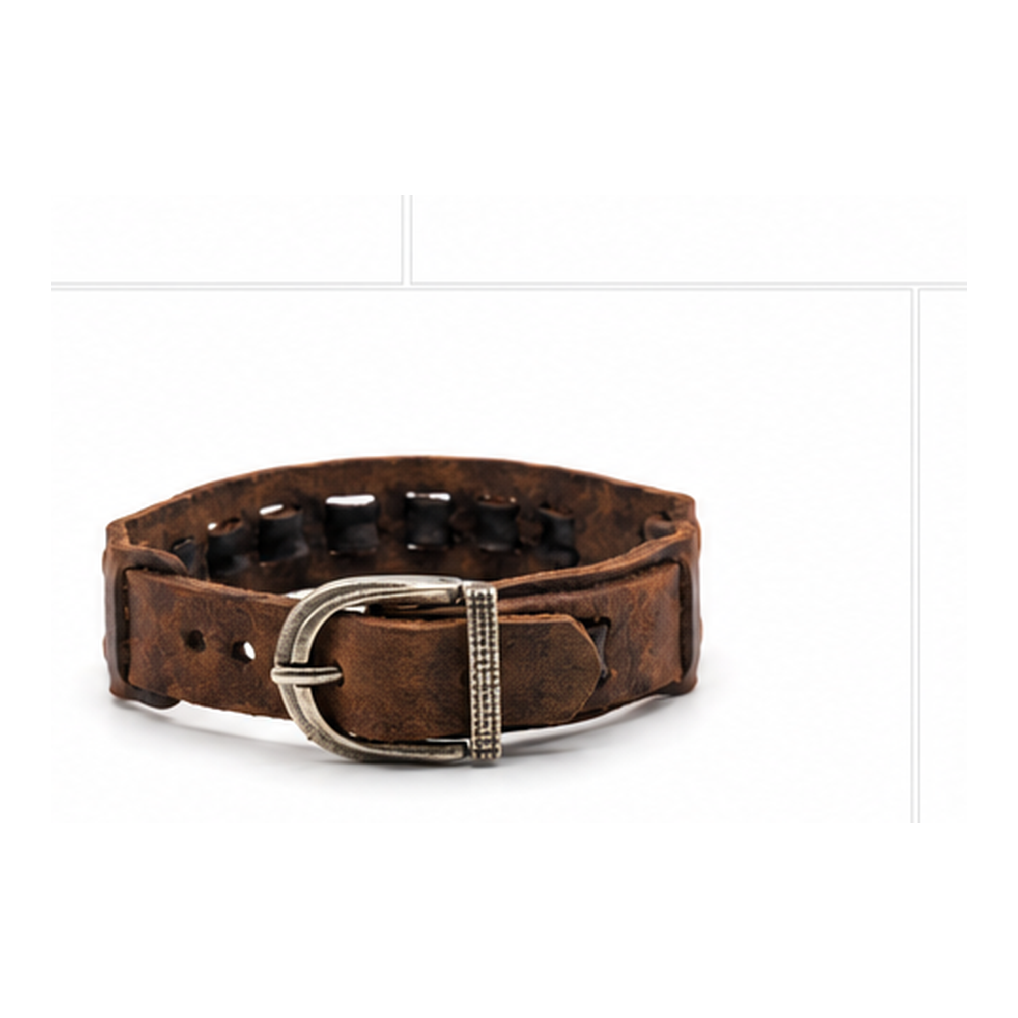 Vintage Brown Leather Bracelet with Black Studs | Adjustable Men's Leather Bracelet