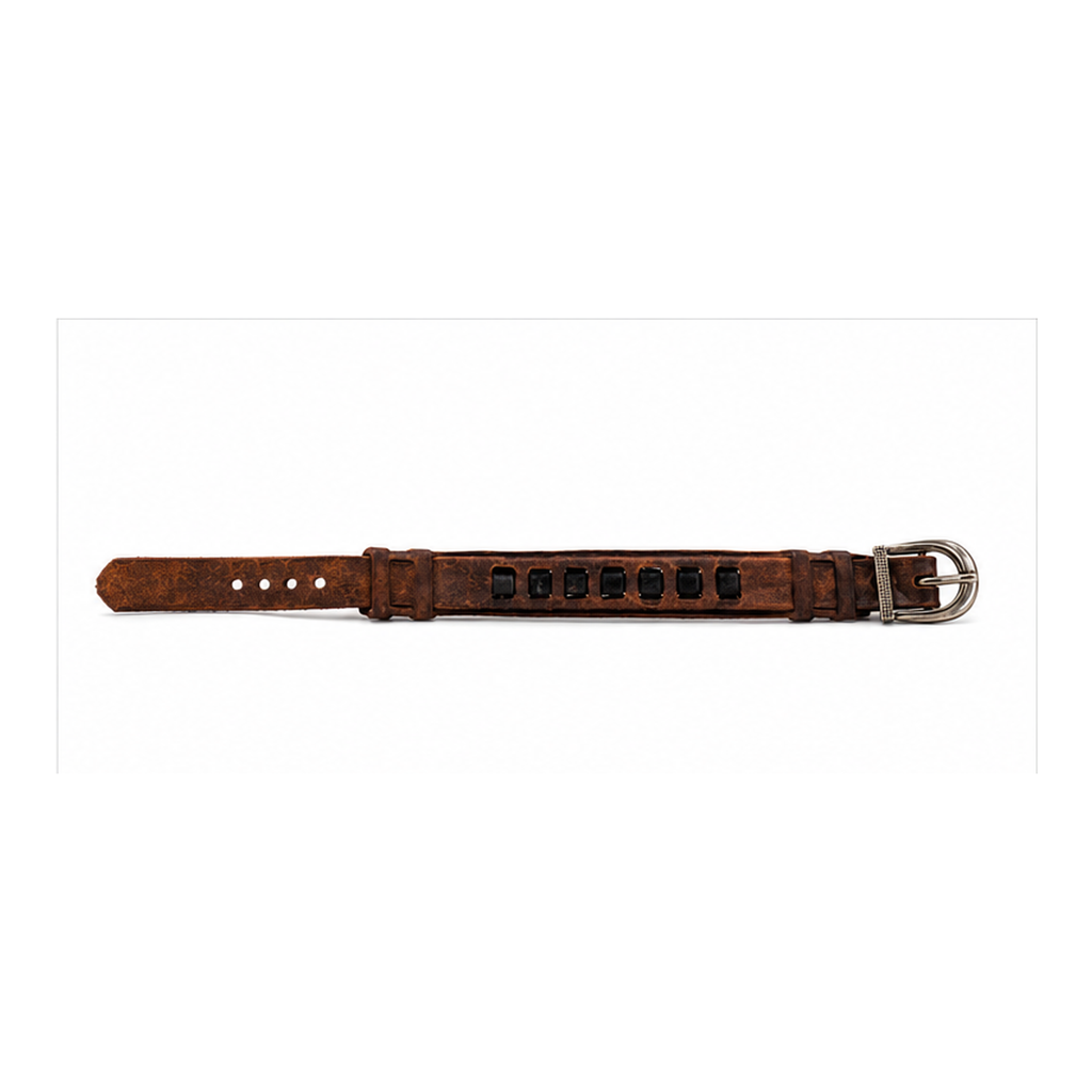 Rustic Brown Leather Bracelet with Black Studs | Adjustable Men's Leather Bracelet